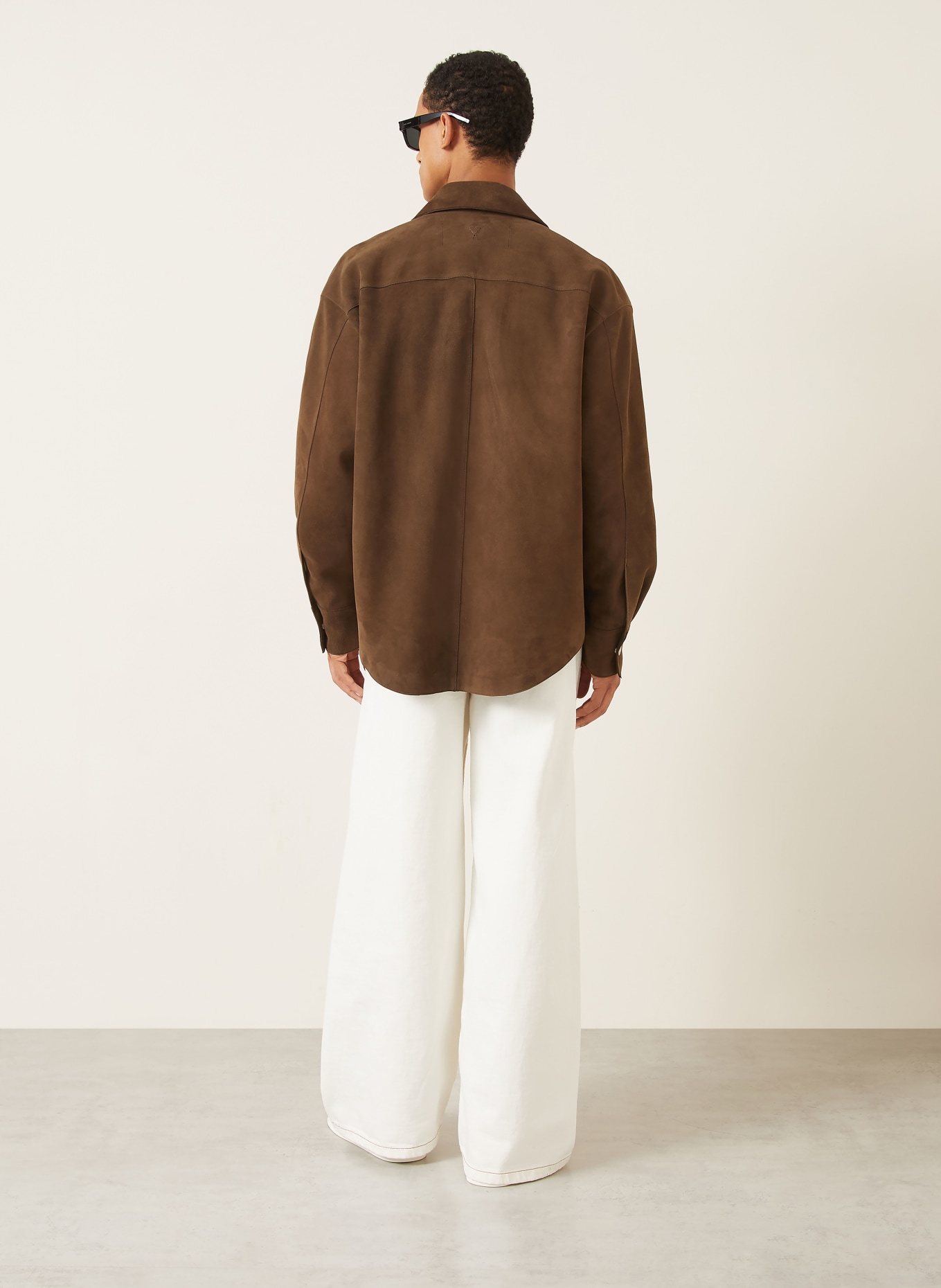 AMI PARIS Leder-Overjacket: DUNKELBRAUN