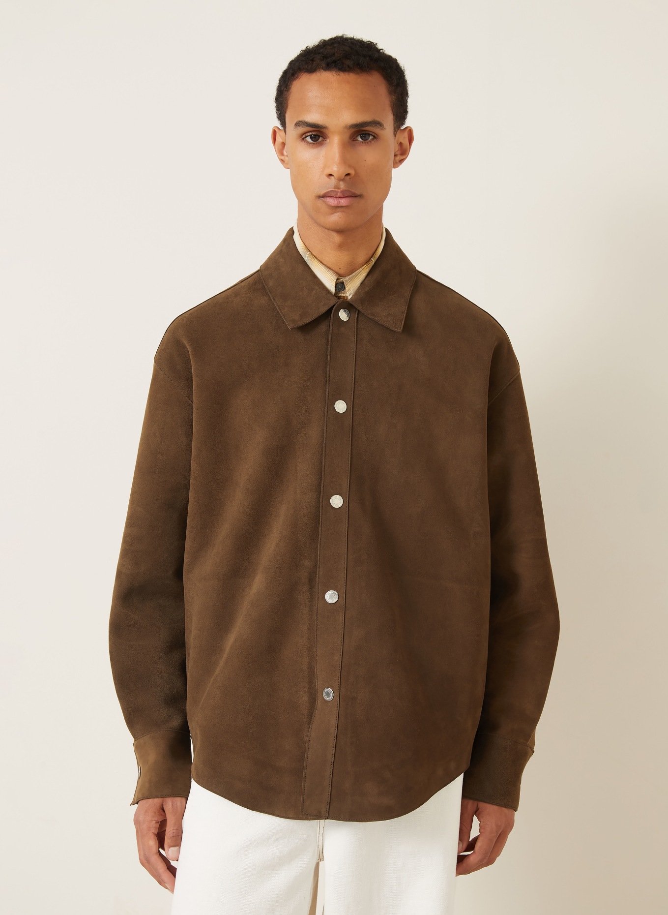 AMI PARIS Leder-Overjacket: DUNKELBRAUN