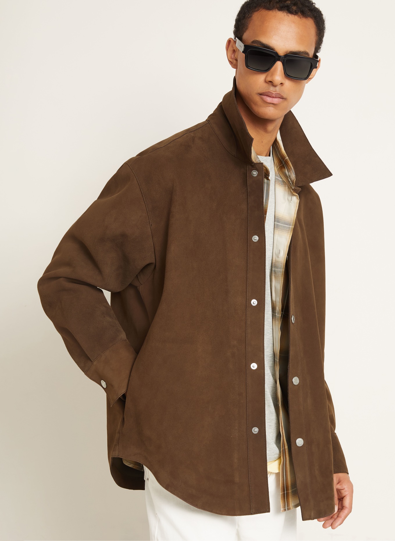 AMI PARIS Leder-Overjacket: DUNKELBRAUN