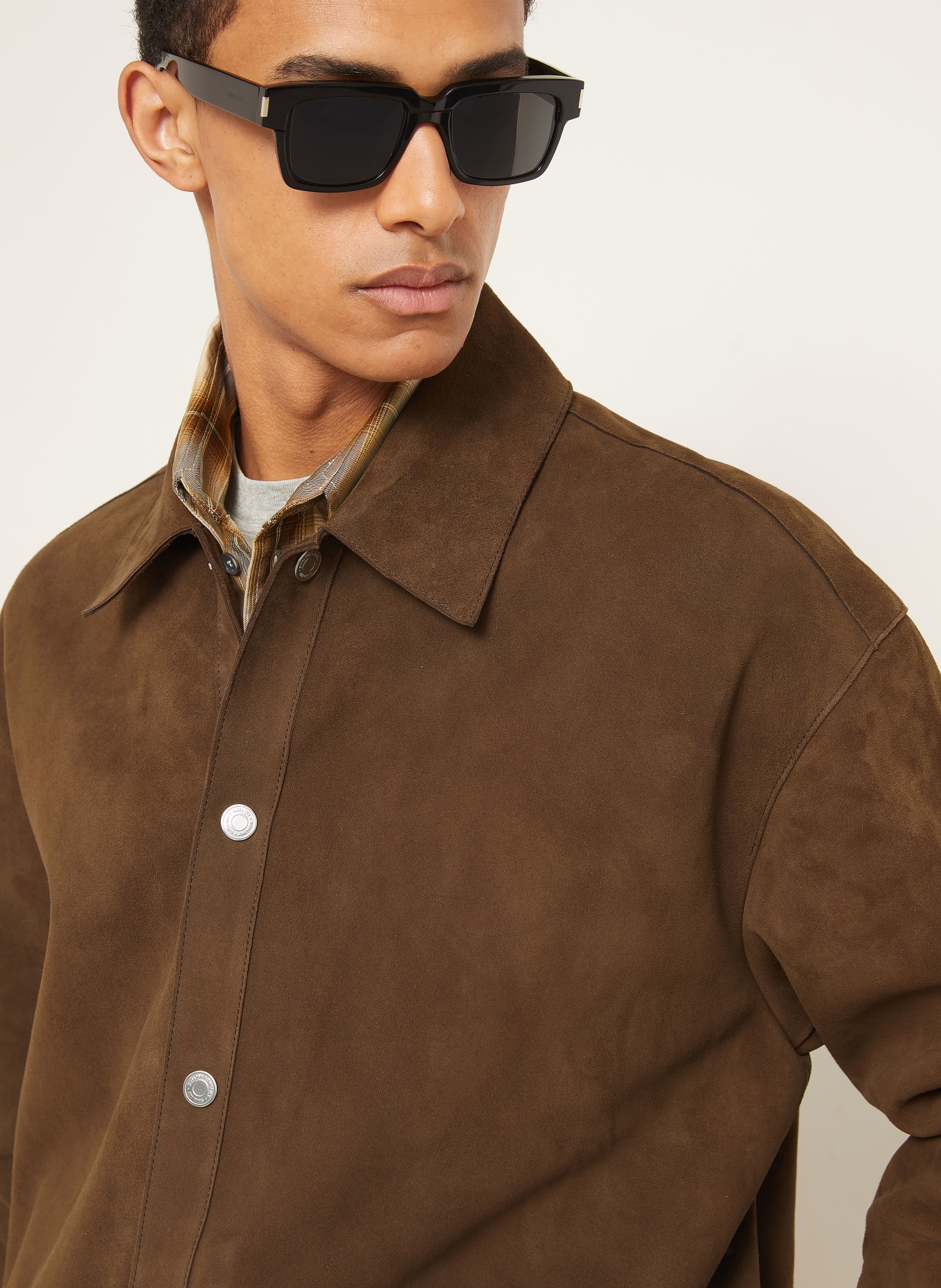 AMI PARIS Leder-Overjacket: DUNKELBRAUN