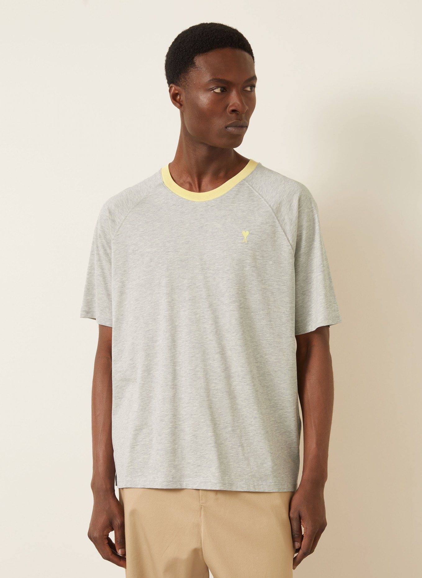 AMI PARIS T-shirt: LIGHT GRAY / LIGHT YELLOW