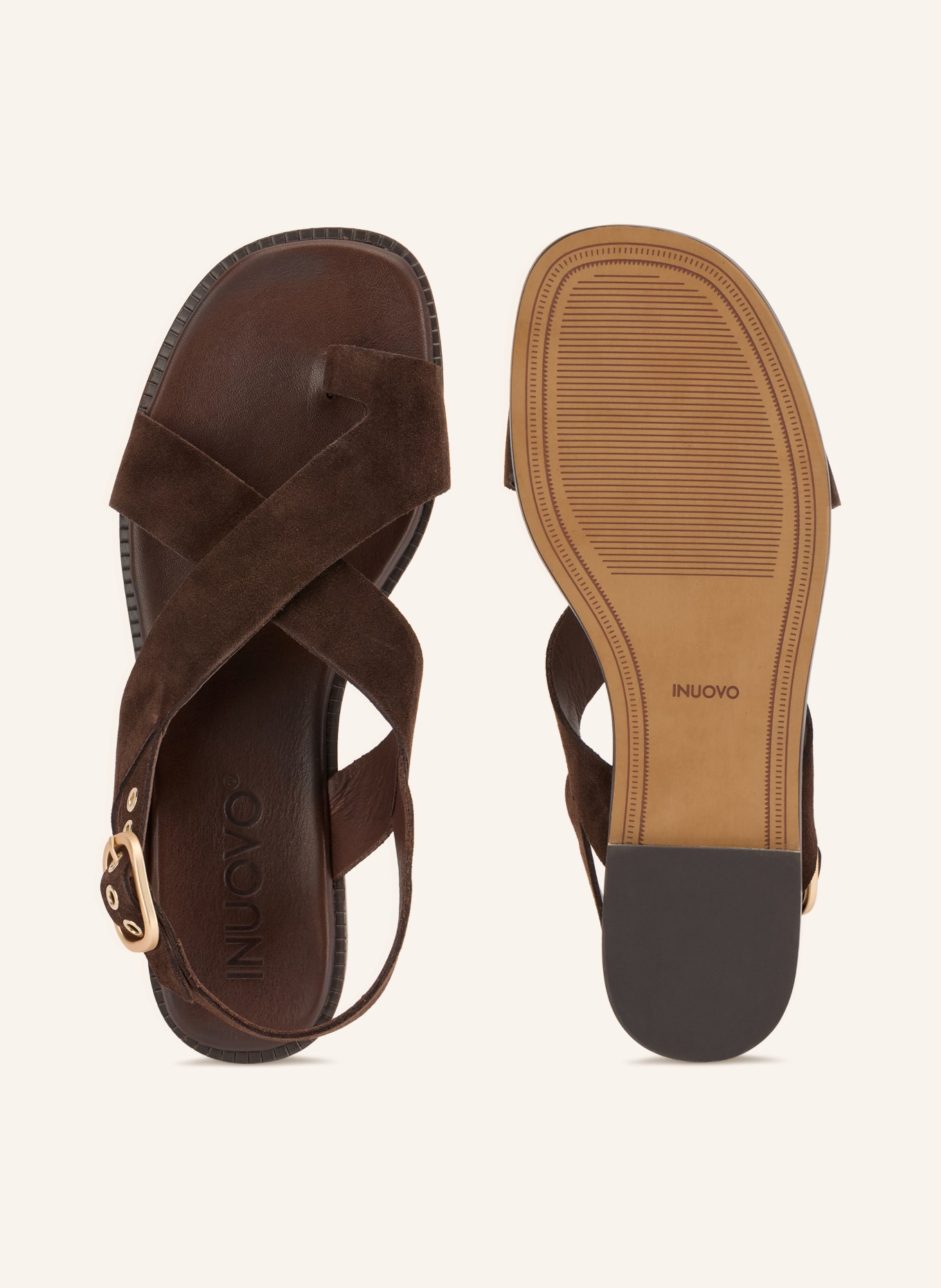 INUOVO Toe-separator sandals: DARK BROWN / GOLD