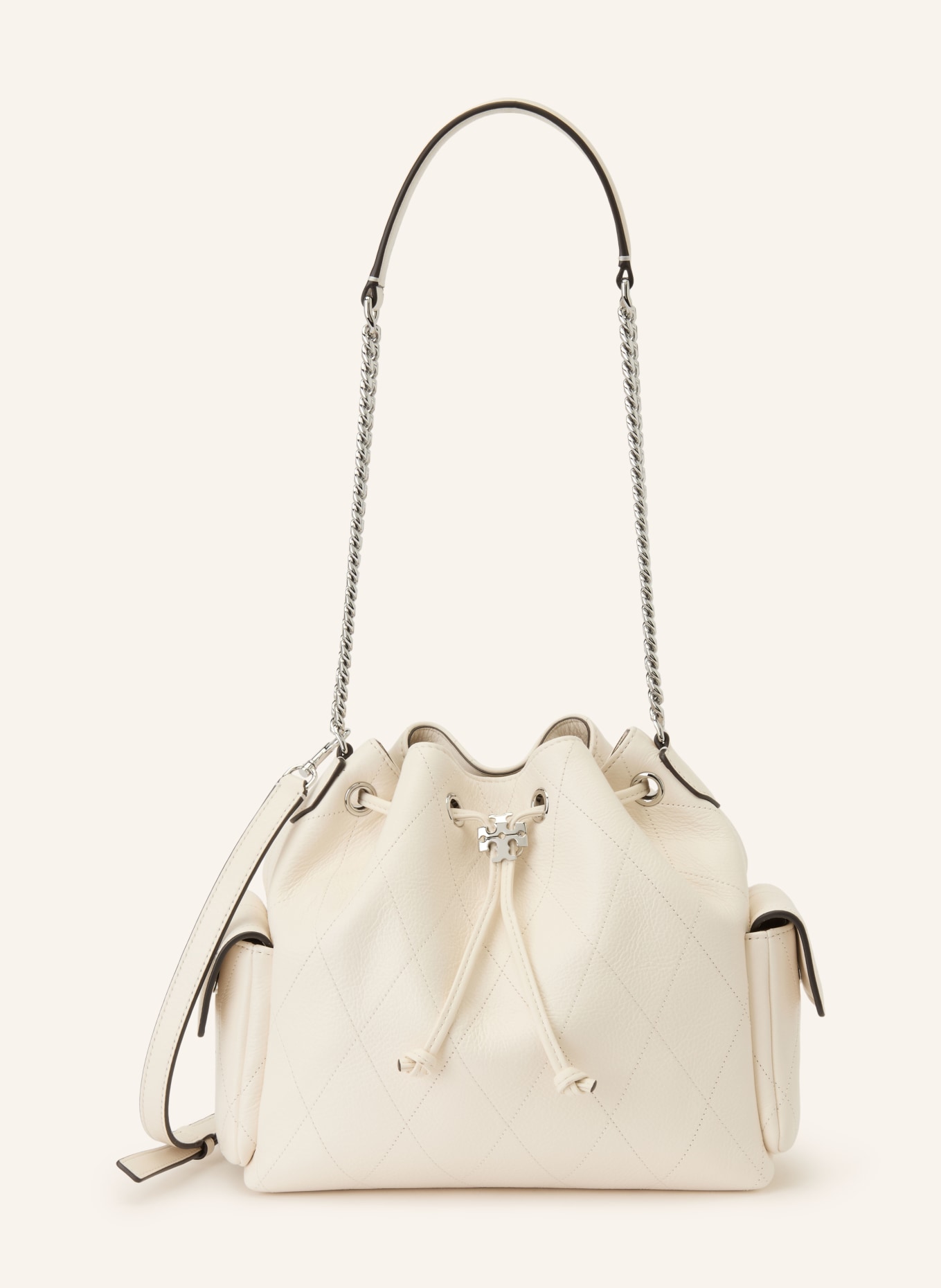TORY BURCH Geantă tip sac CHARLIE: CREM / ARGINT