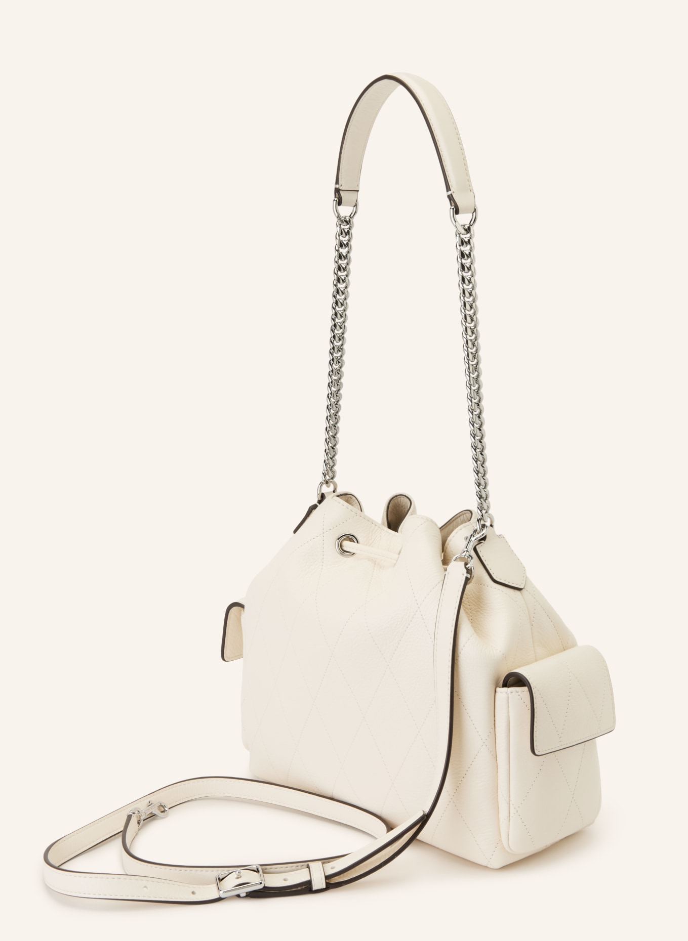 TORY BURCH Geantă tip sac CHARLIE: CREM / ARGINT