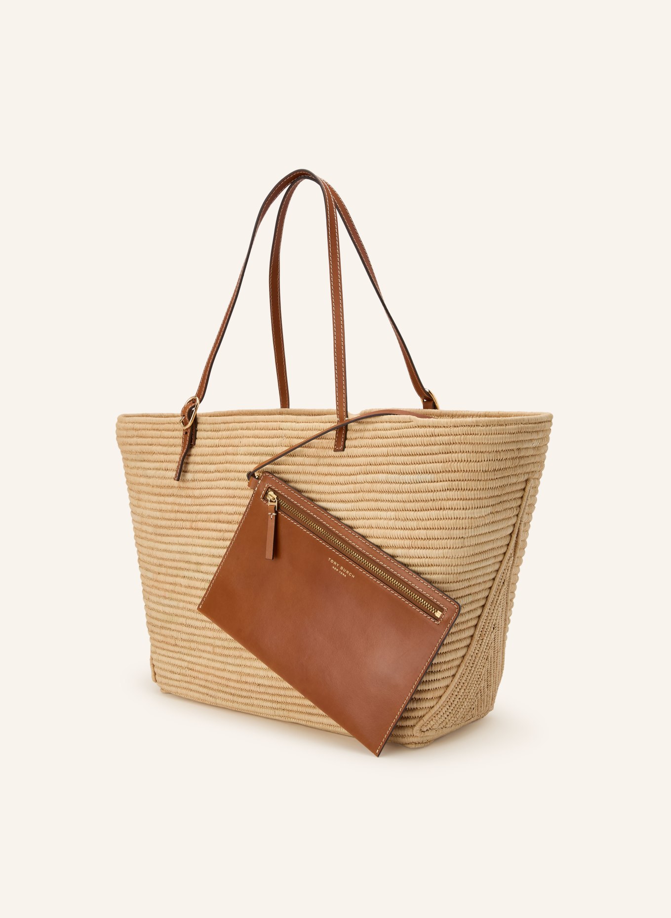 TORY BURCH Shopper ELLA met etui: BEIGE / COGNAC