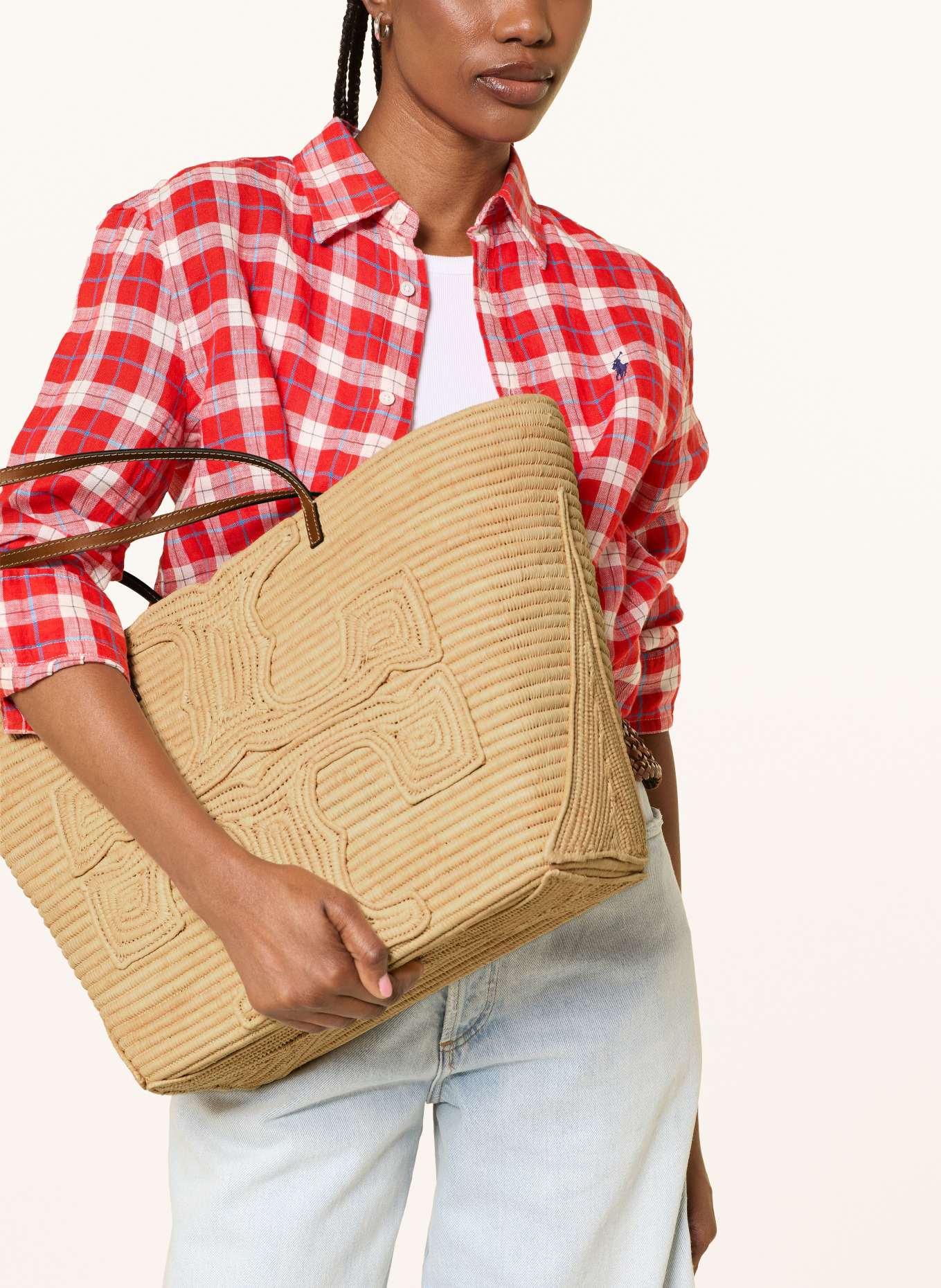 TORY BURCH Shopper ELLA mit Pouch: BEIGE / COGNAC