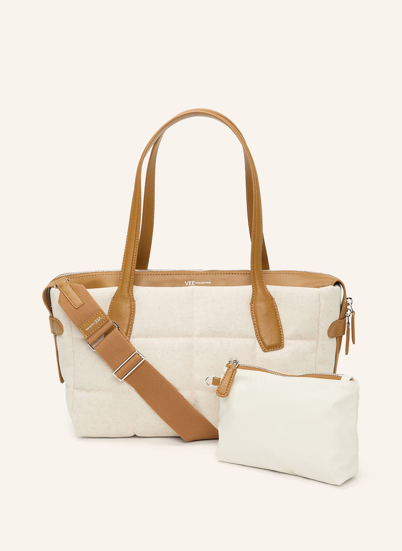 Vee Collective Shopper TELA SMALL: CRÈME / ZILVER / BRUIN