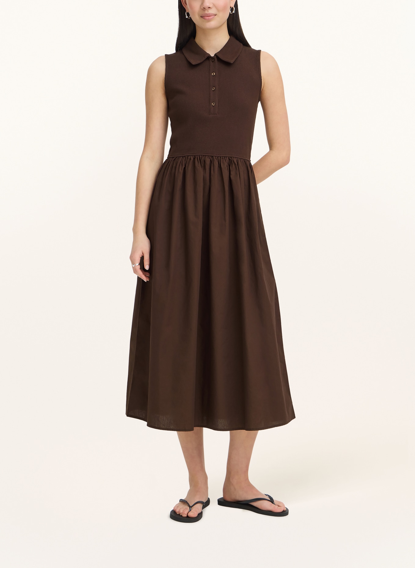 ICHI Polokleid IHMONNA im Materialmix: DUNKELBRAUN