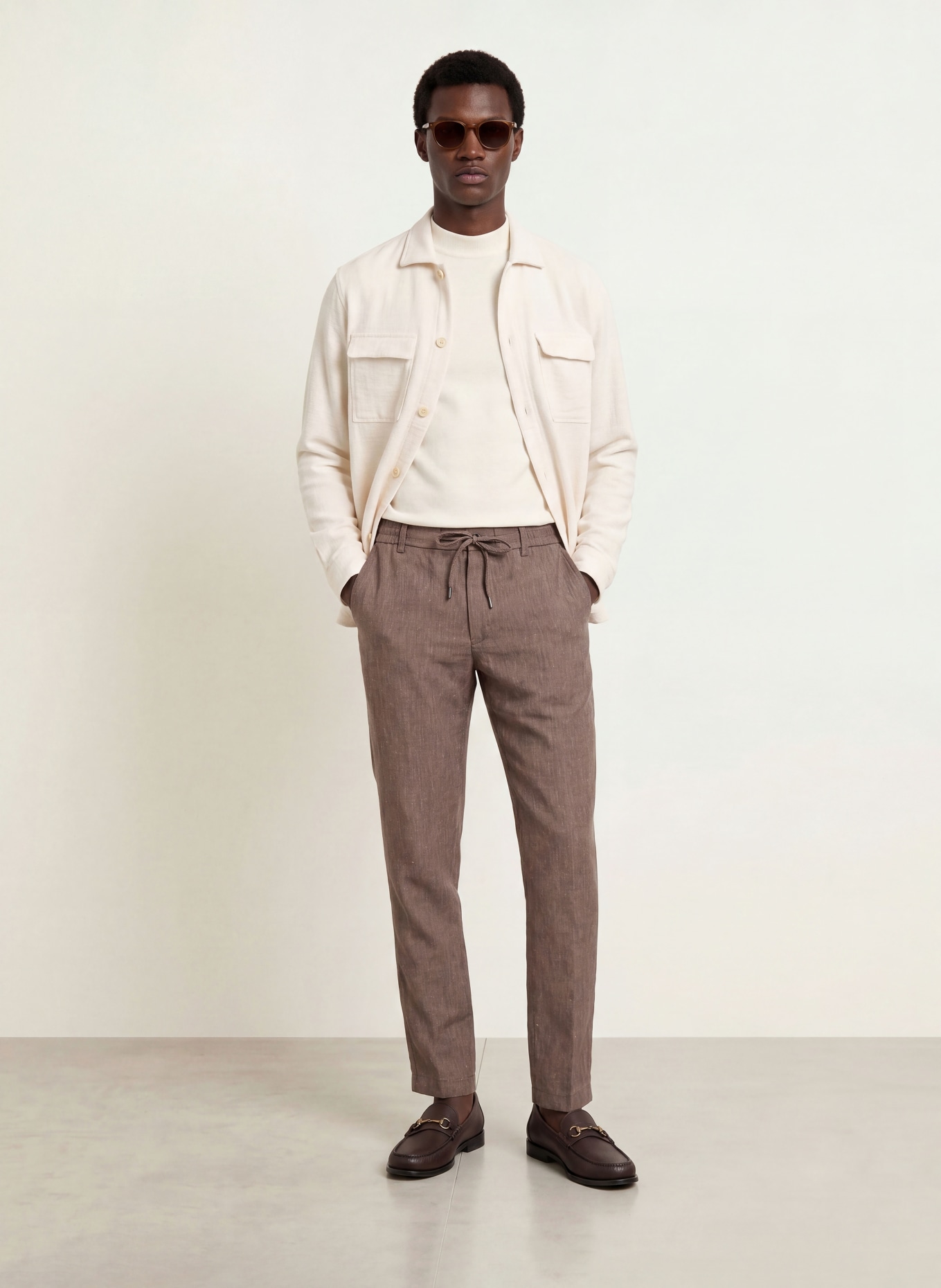 BOSS Broek KANE Extra Slim Fit met linnen: MARRON FONCÉ