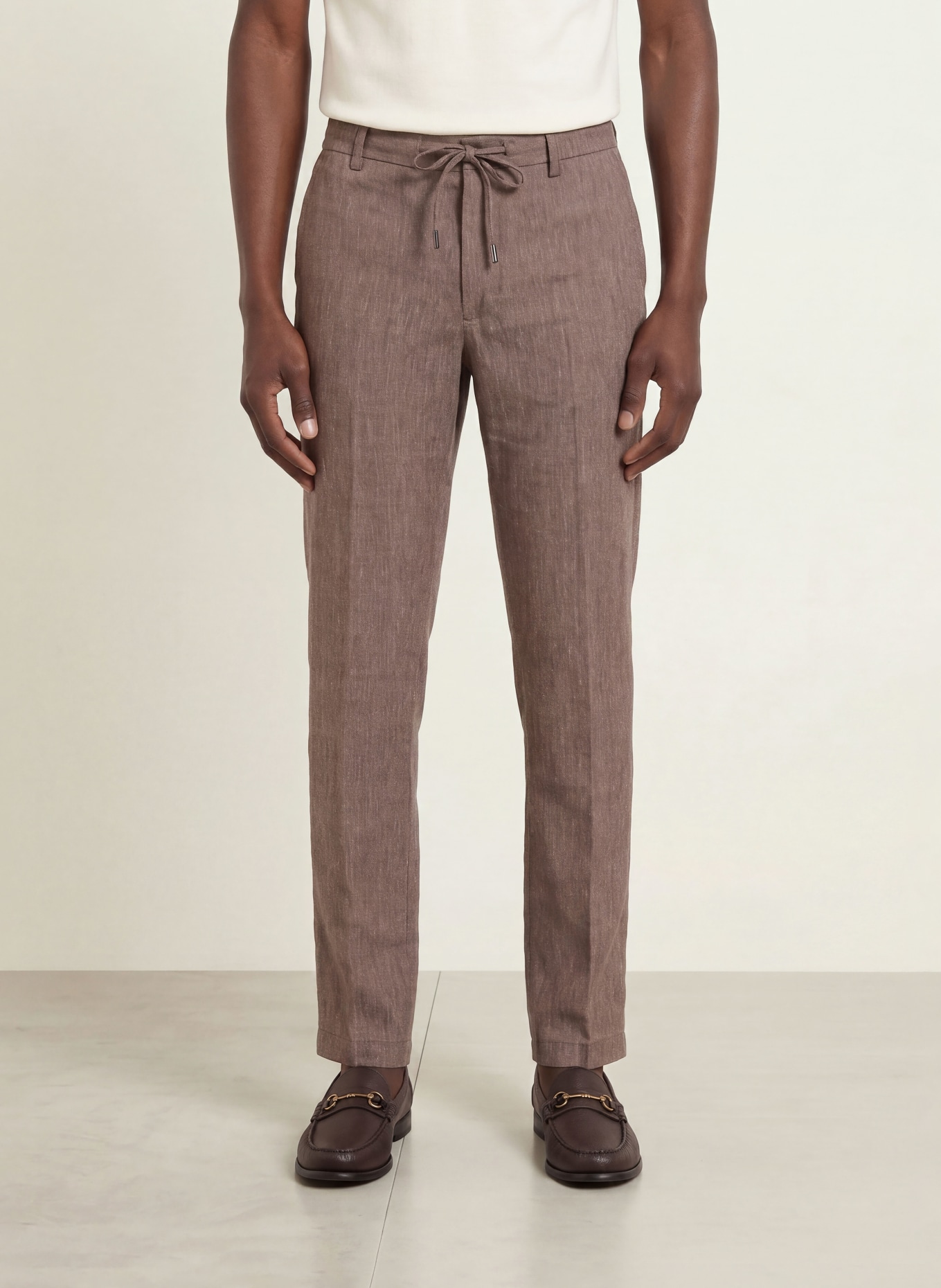BOSS Broek KANE Extra Slim Fit met linnen: MARRON FONCÉ