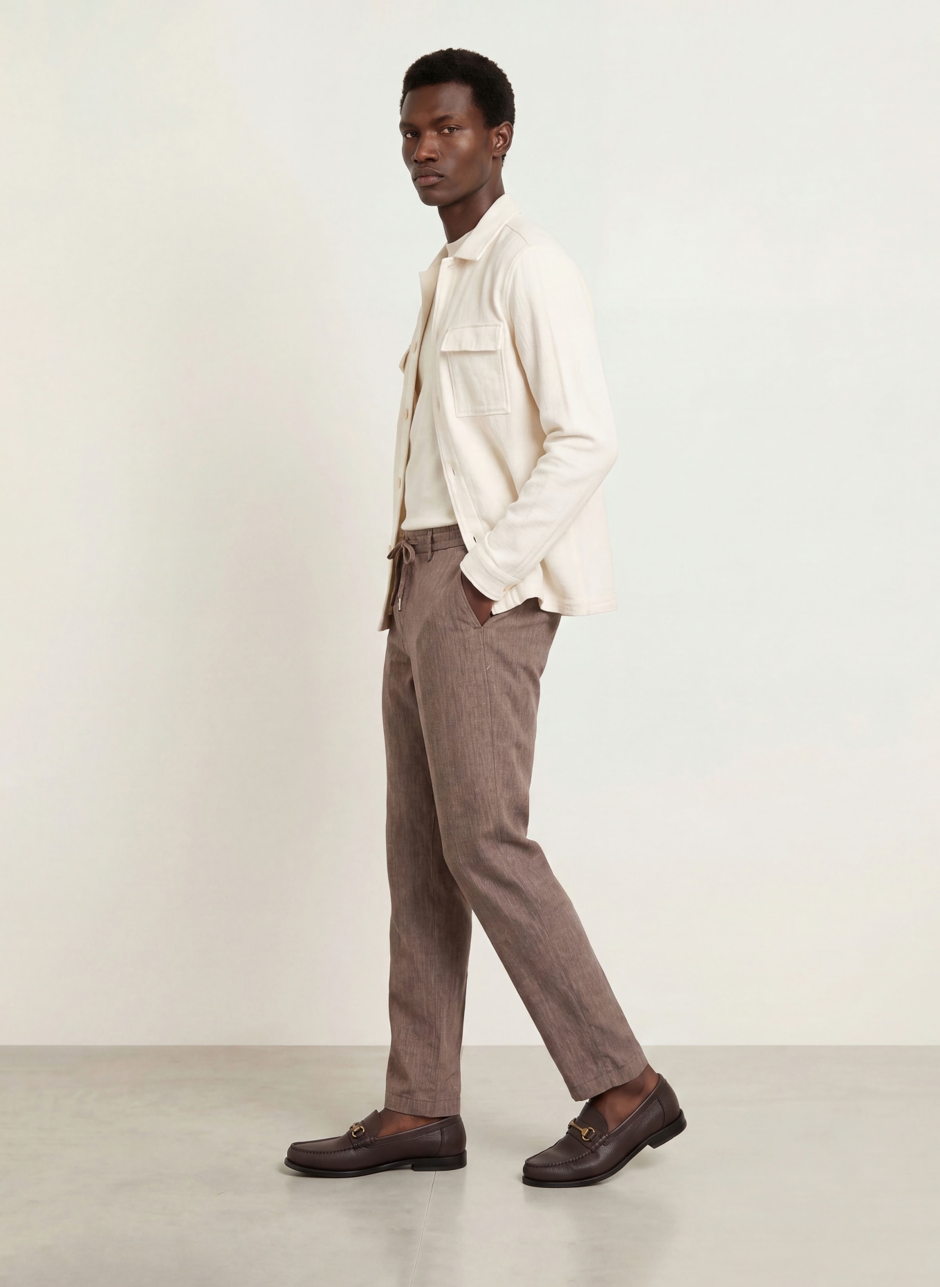 BOSS Broek KANE Extra Slim Fit met linnen: MARRON FONCÉ