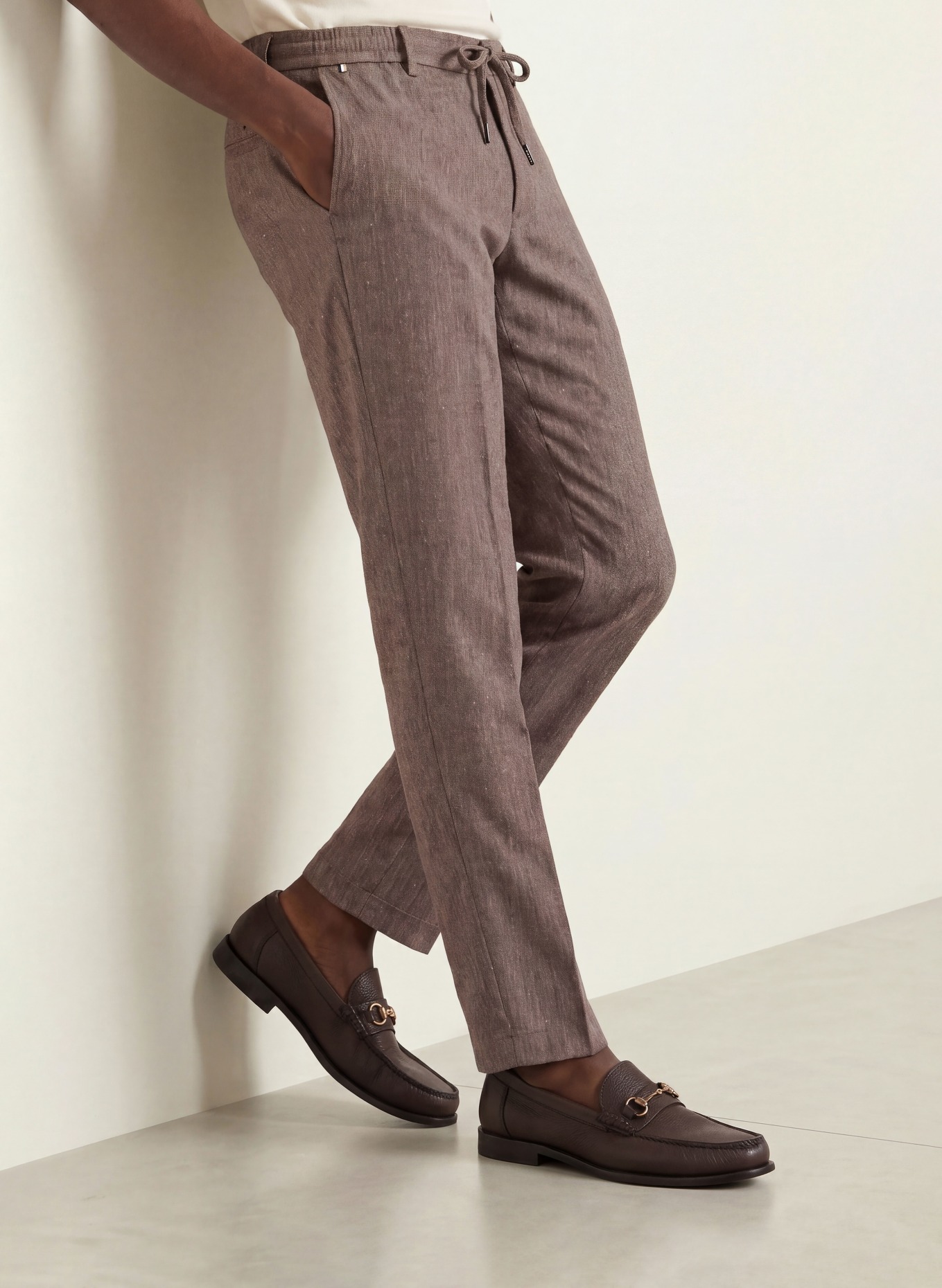 BOSS Broek KANE Extra Slim Fit met linnen: MARRON FONCÉ