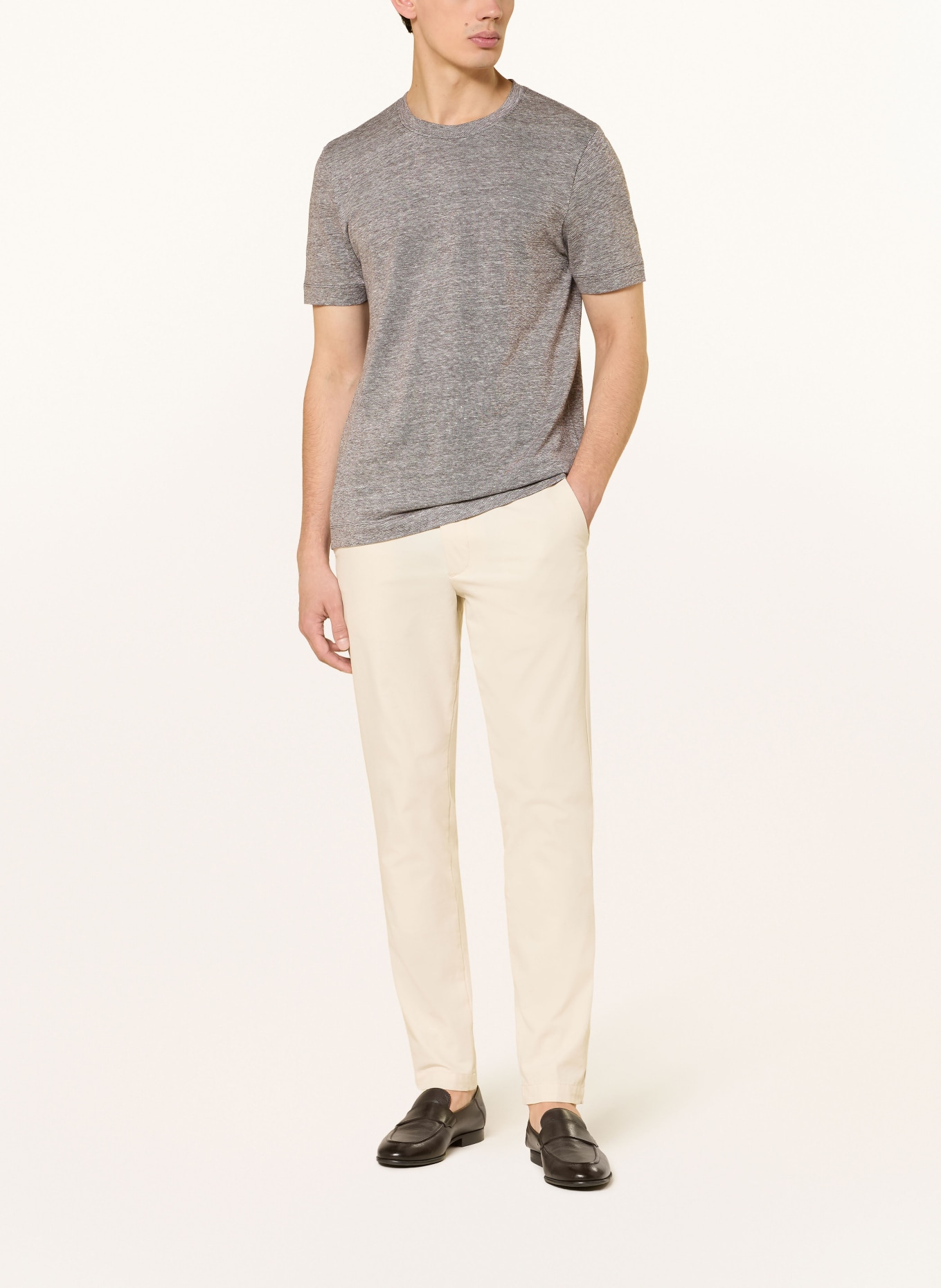 BOSS THOMPSON T-shirt with linen: DARK BROWN / WHITE