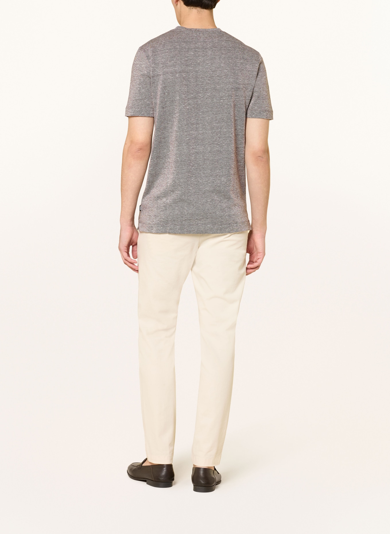 BOSS THOMPSON T-shirt with linen: DARK BROWN / WHITE