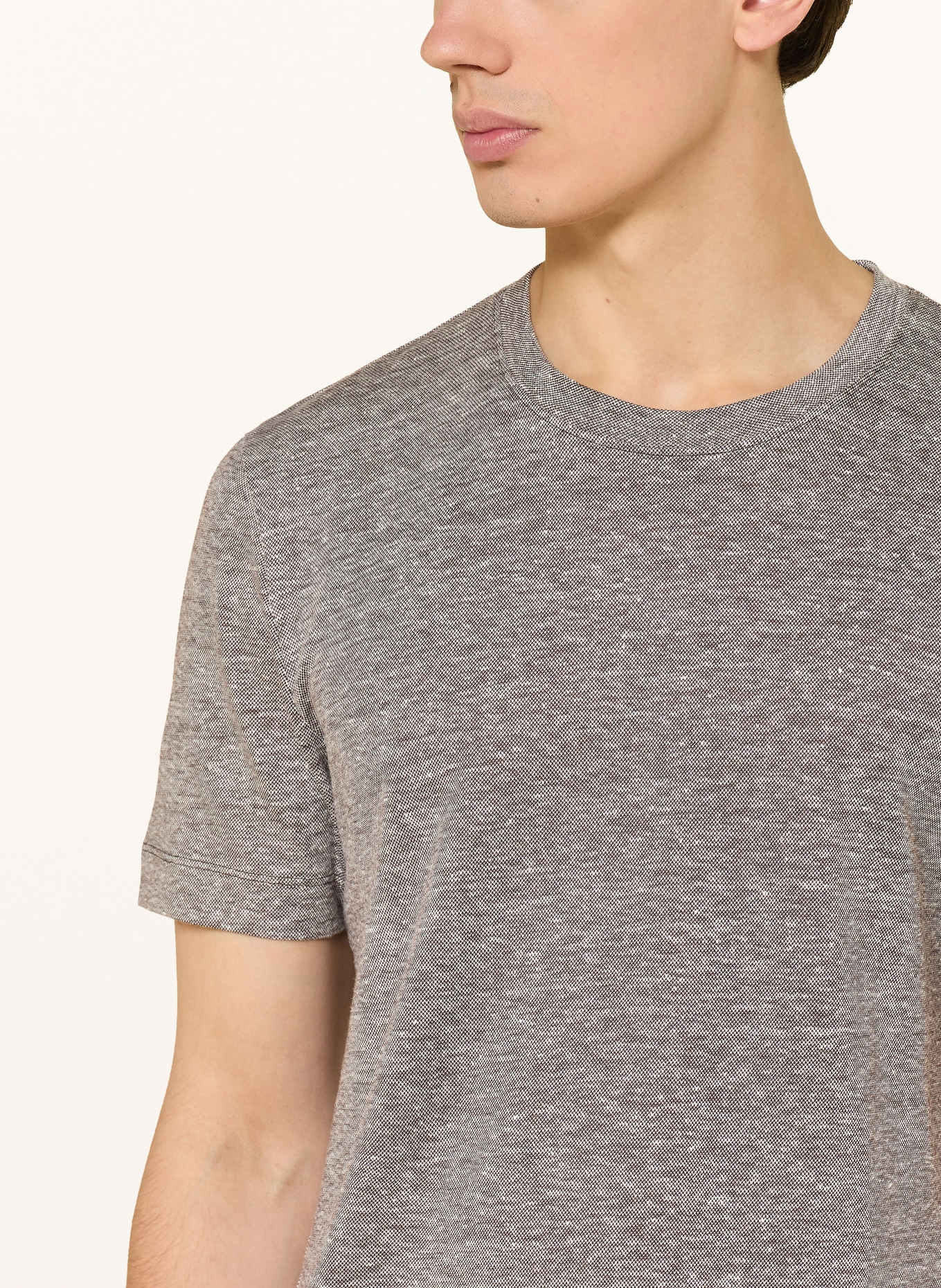 BOSS THOMPSON T-shirt with linen: DARK BROWN / WHITE