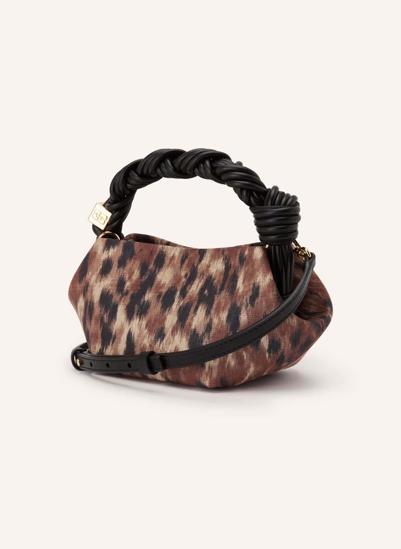 GANNI Handtasche BOU MINI: BRAUN / GOLD / SCHWARZ
