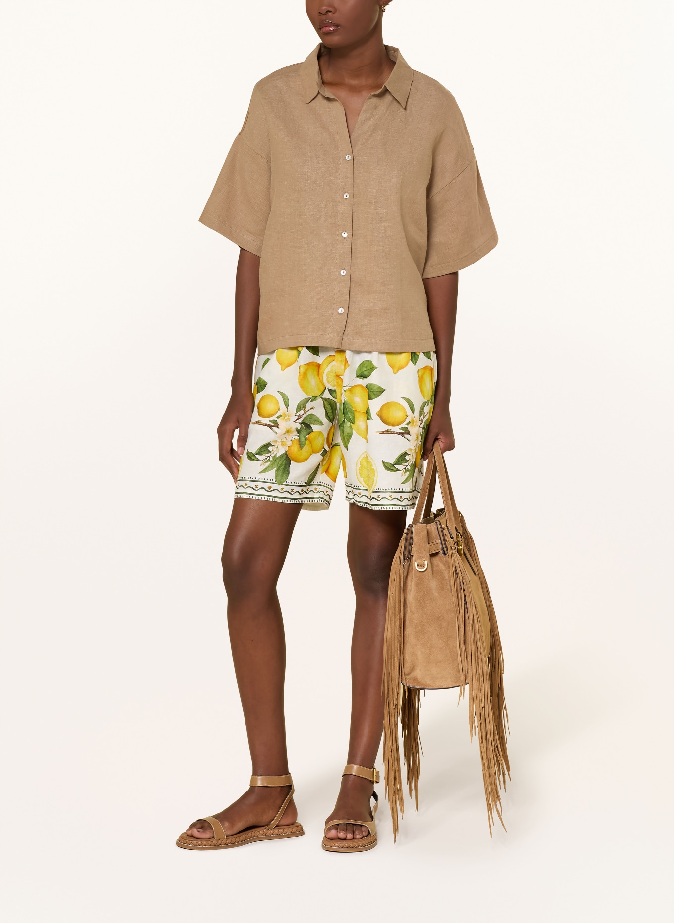 darling harbour Overhemdblouse in materiaalmix met linnen: cappucchino