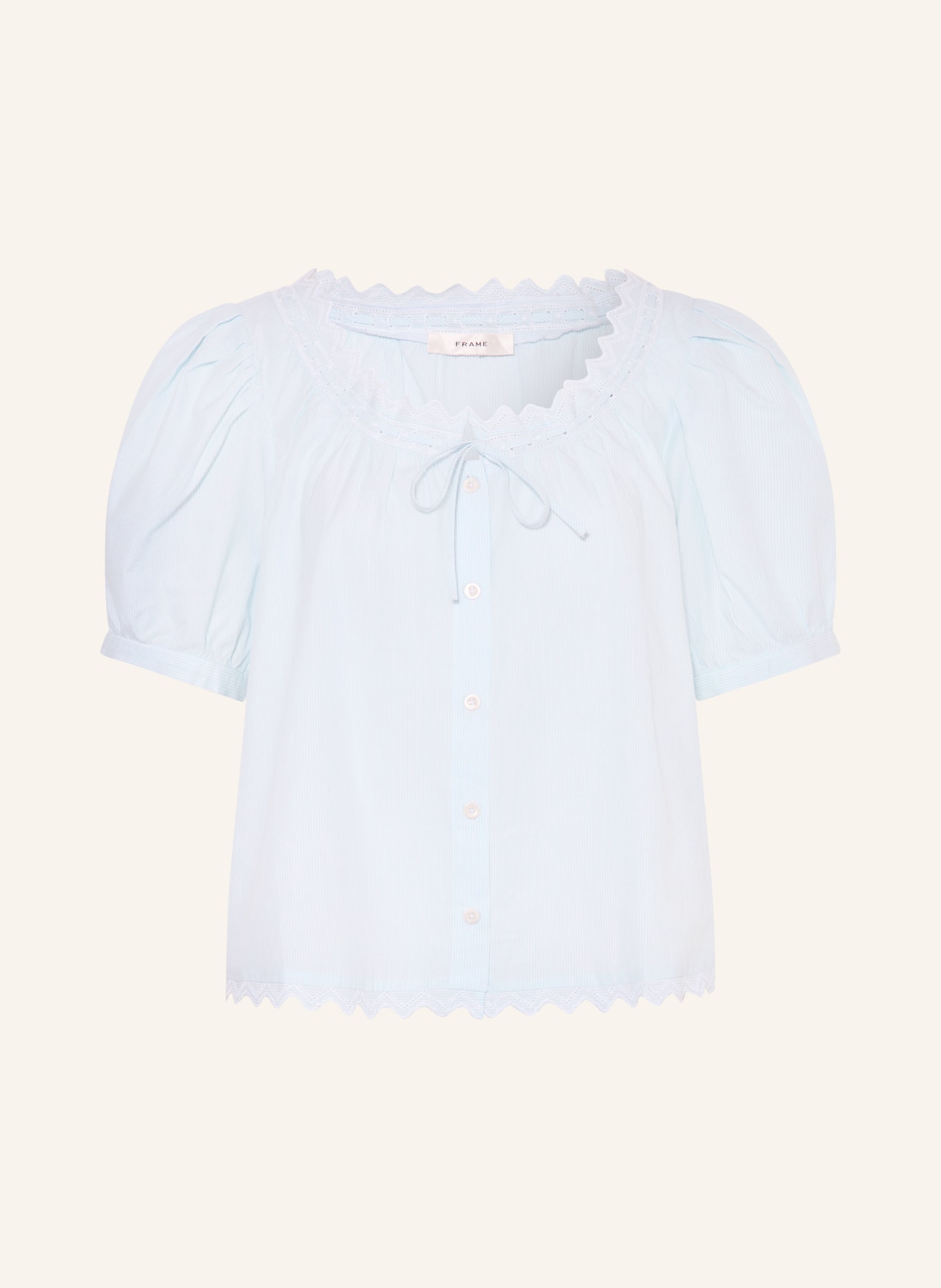 FRAME Blusenshirt THE SERENE mit Rüschen: HELLBLAU / WEISS