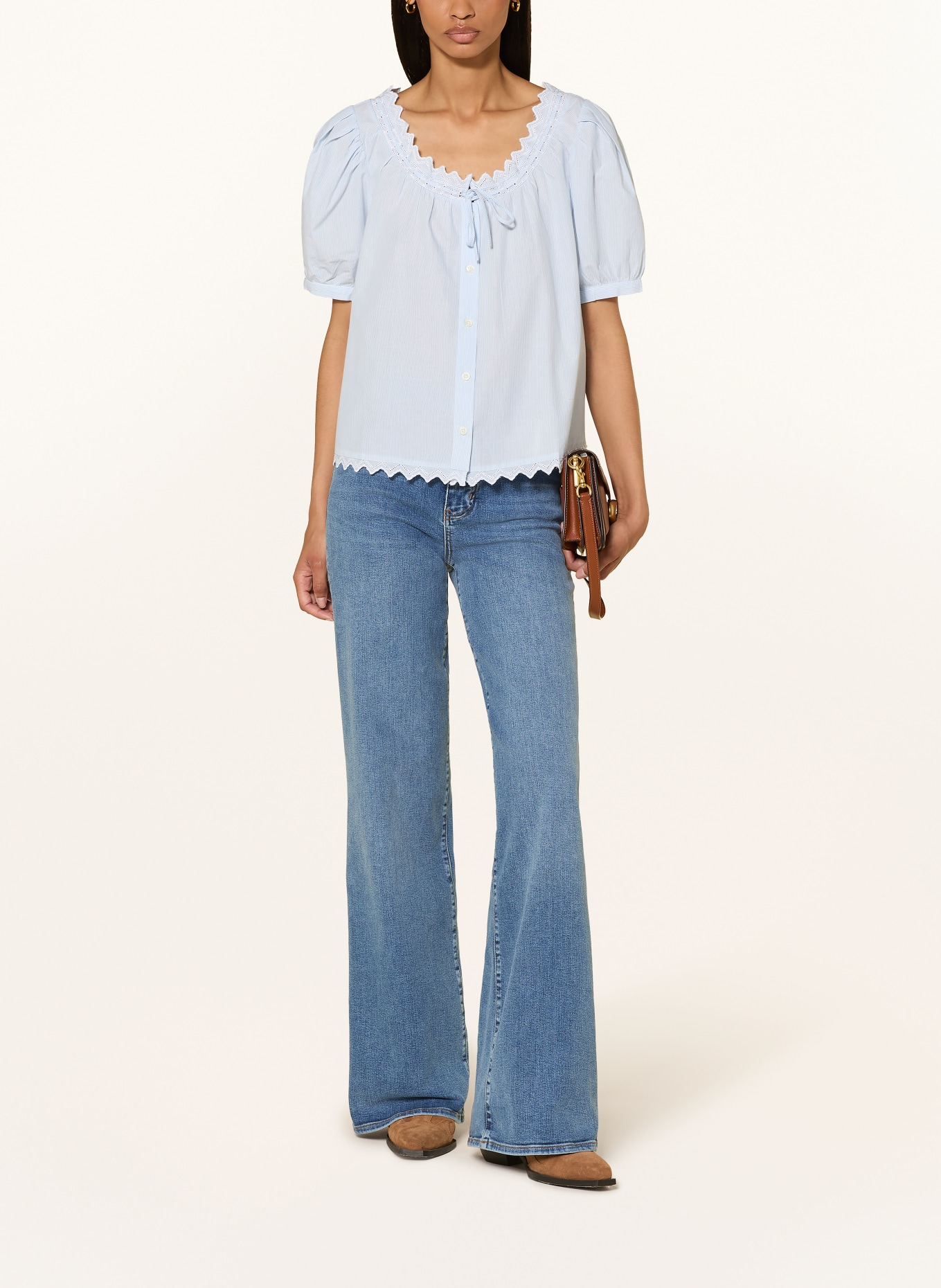 FRAME Blusenshirt THE SERENE mit Rüschen: HELLBLAU / WEISS