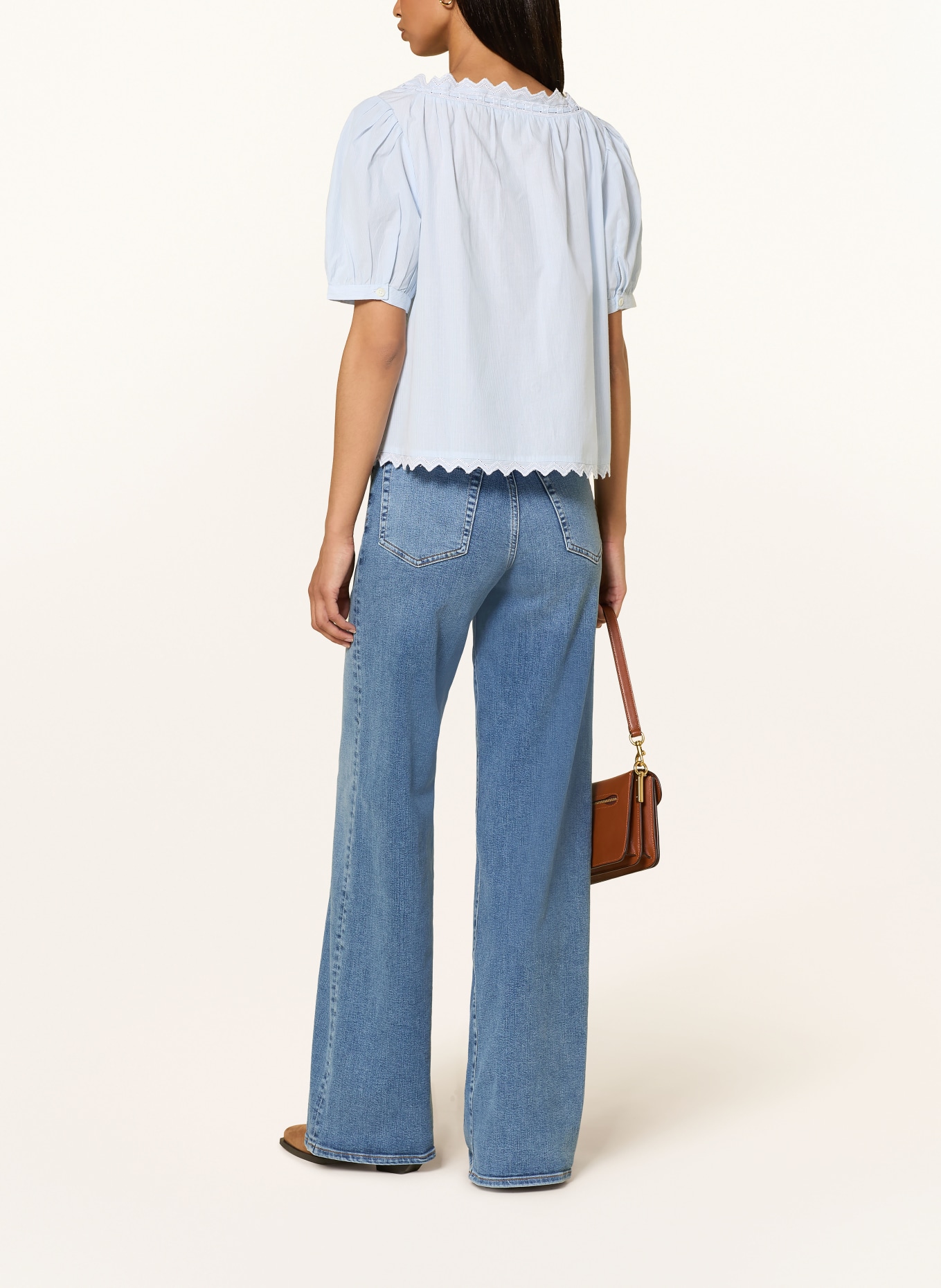 FRAME Blusenshirt THE SERENE mit Rüschen: HELLBLAU / WEISS