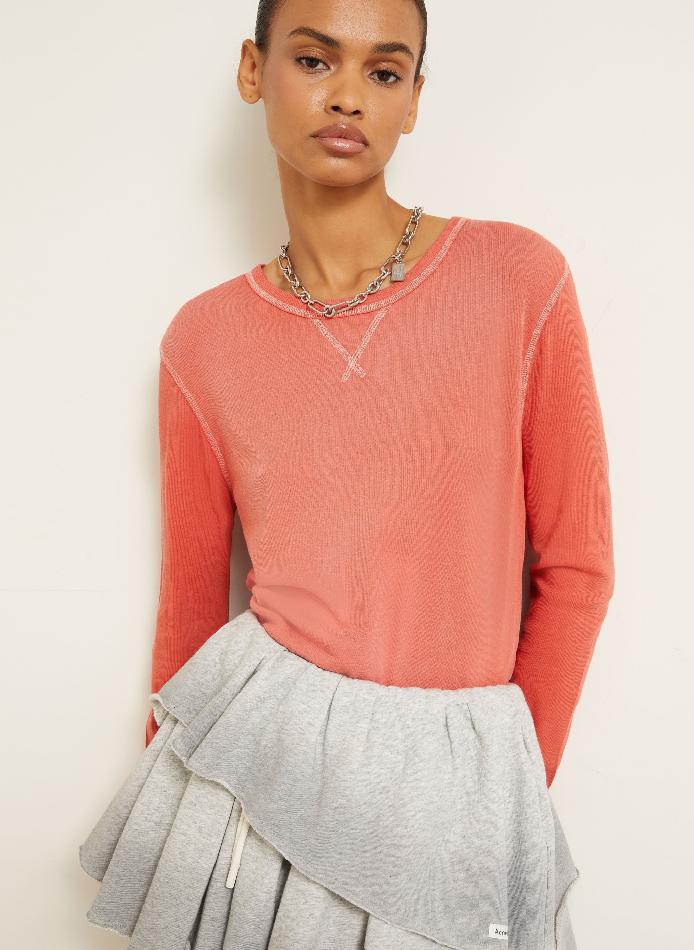 Acne Studios Long-sleeve: LIGHT RED / WHITE