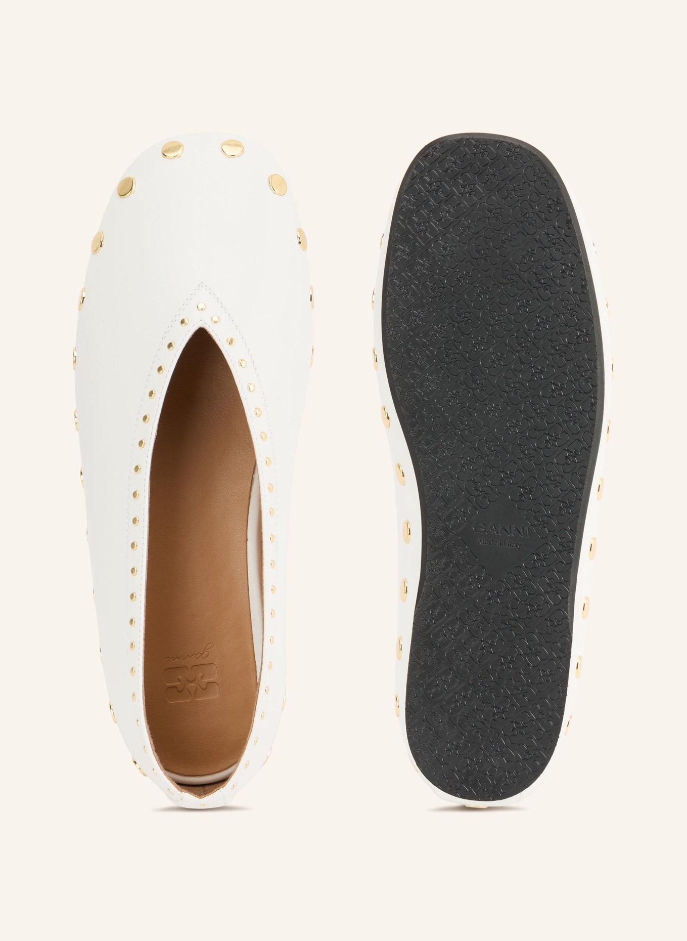 GANNI Ballerinas JENNY mit Nieten: CREME