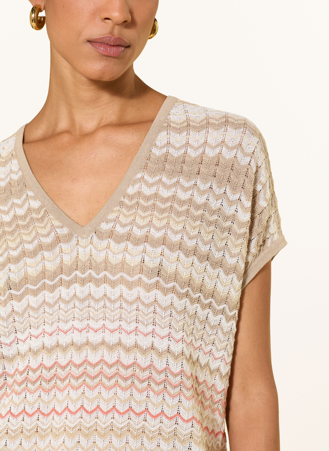 MOS MOSH MMSHANI knit shirt with glitter yarn: CREAM / GOLD / LIGHT RED