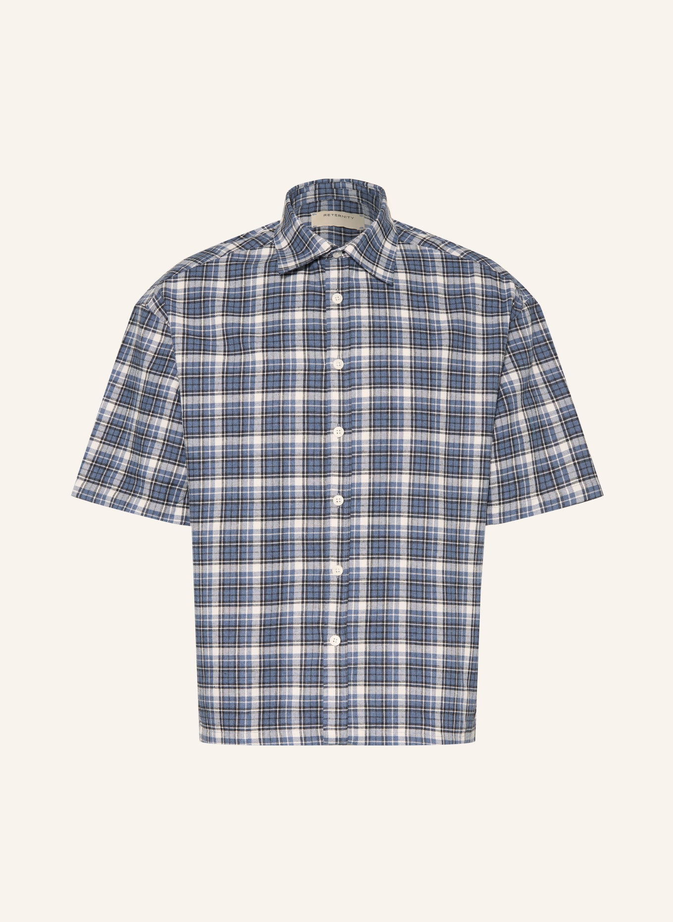 RETERNITY Kurzarm-Hemd Comfort Fit aus Flanell: DUNKELBLAU / ECRU / SCHWARZ