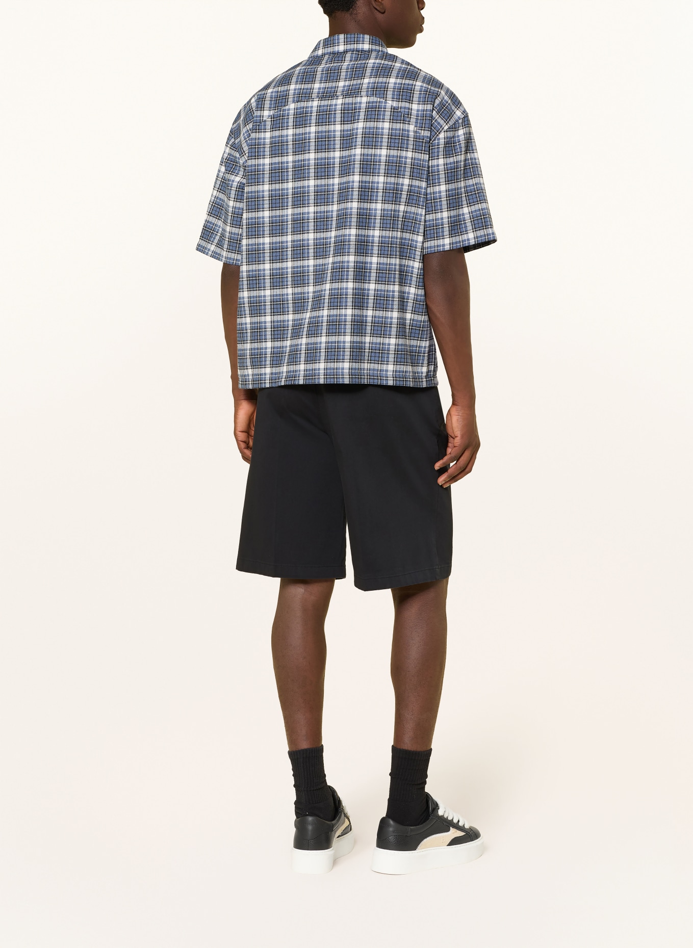 RETERNITY Kurzarm-Hemd Comfort Fit aus Flanell: DUNKELBLAU / ECRU / SCHWARZ