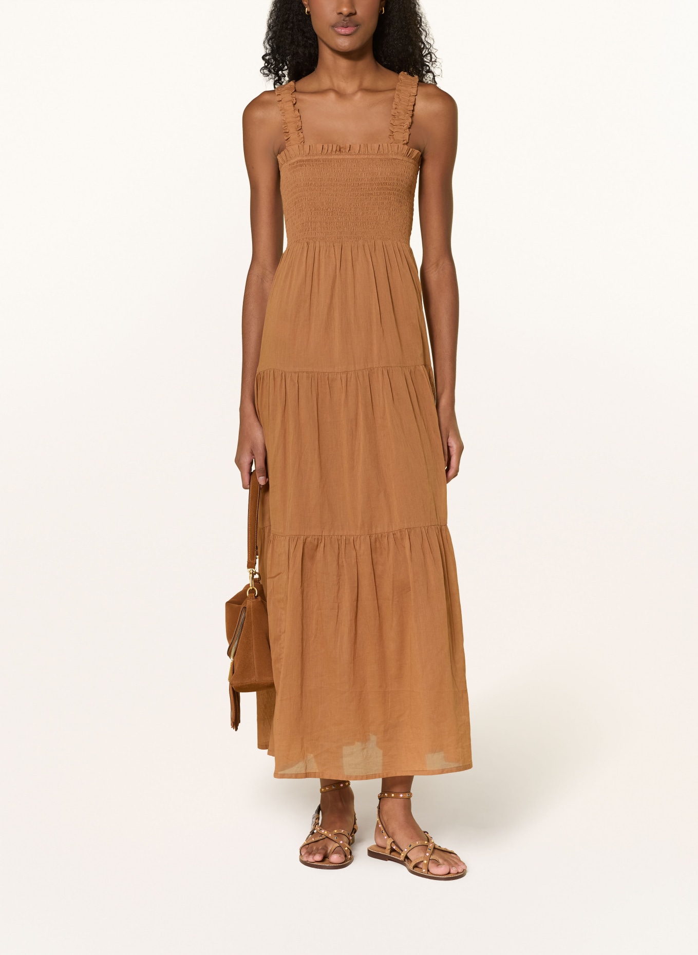 lollys laundry NUDALL-kjole med flæser: COGNAC