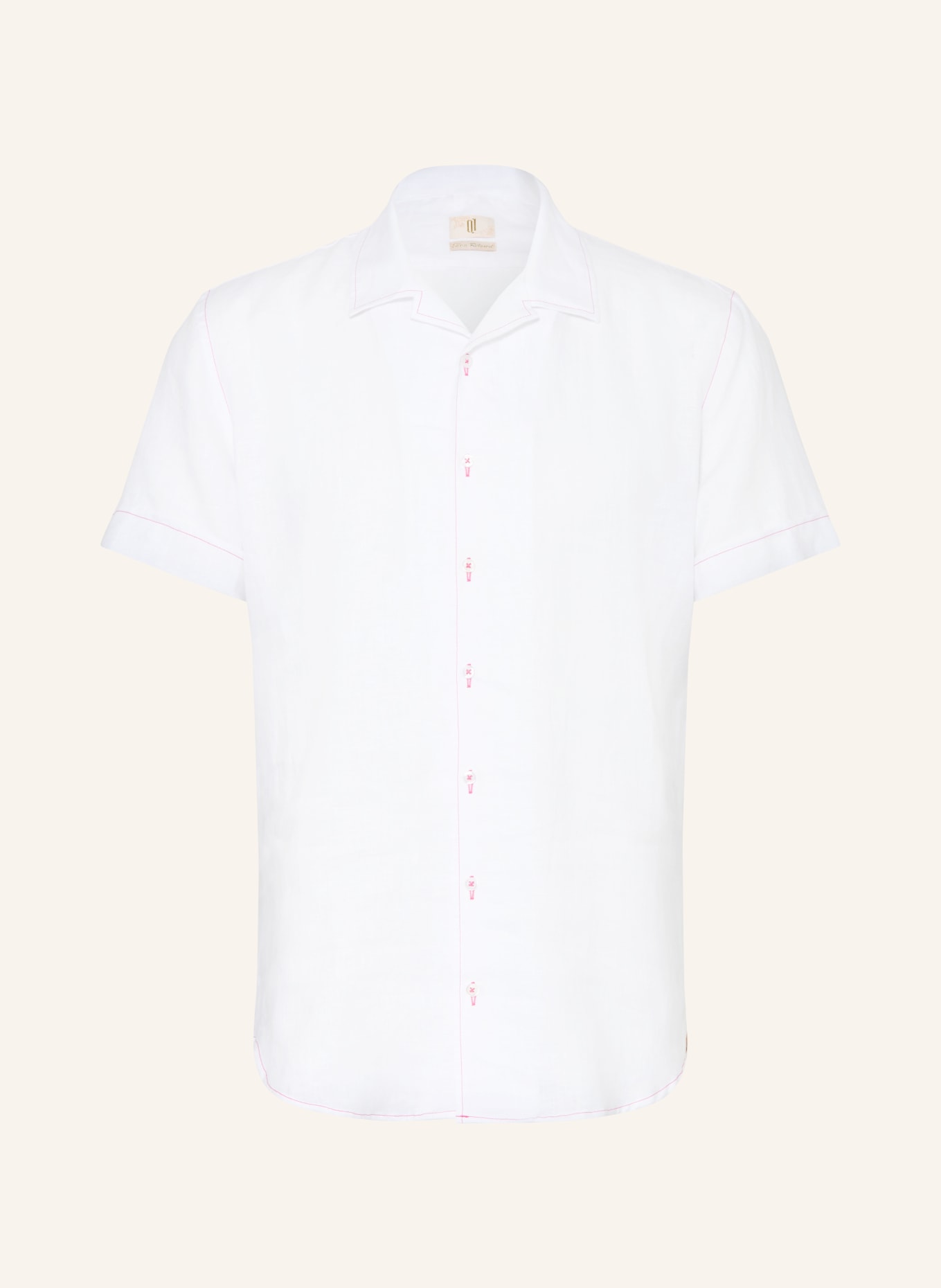 Q1 Manufaktur OLLY Slim Relaxed Fit Linen Resort Shirt: WHITE / RED