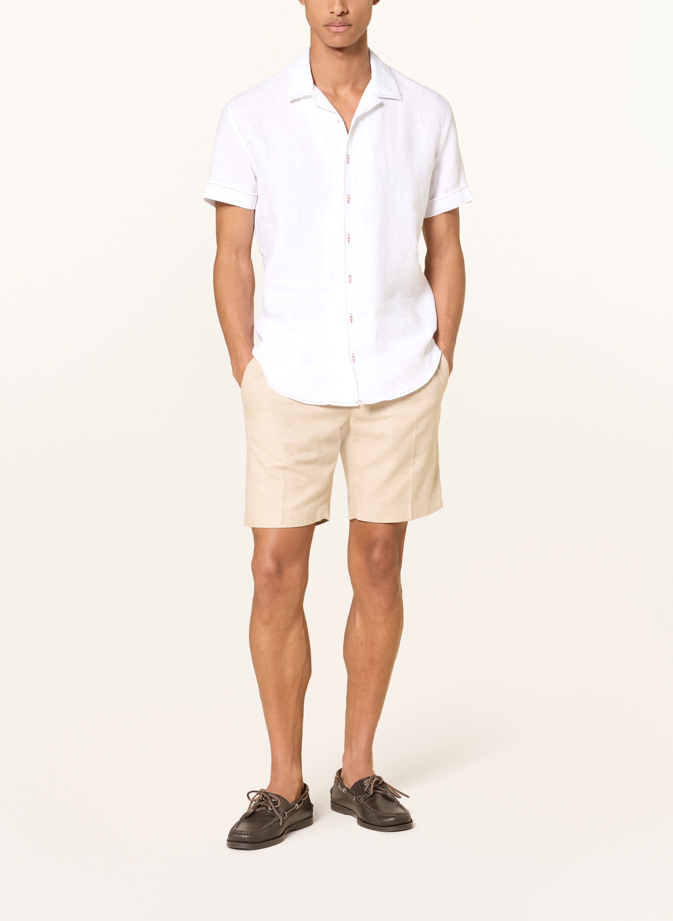 Q1 Manufaktur OLLY Slim Relaxed Fit Linen Resort Shirt: WHITE / RED