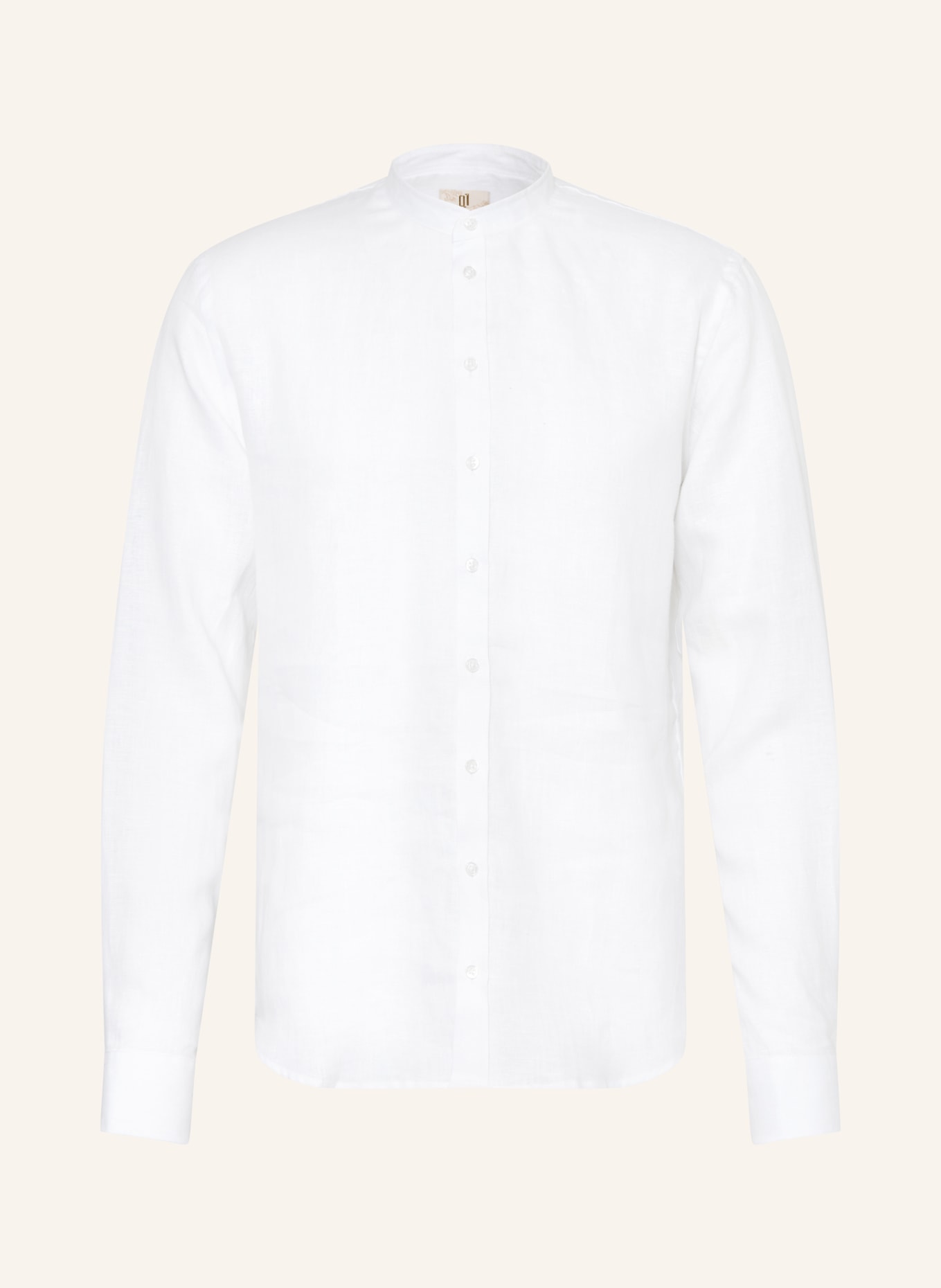 Q1 Manufaktur Linen Shirt, Slim Relaxed Fit with Stand-Up Collar: WHITE