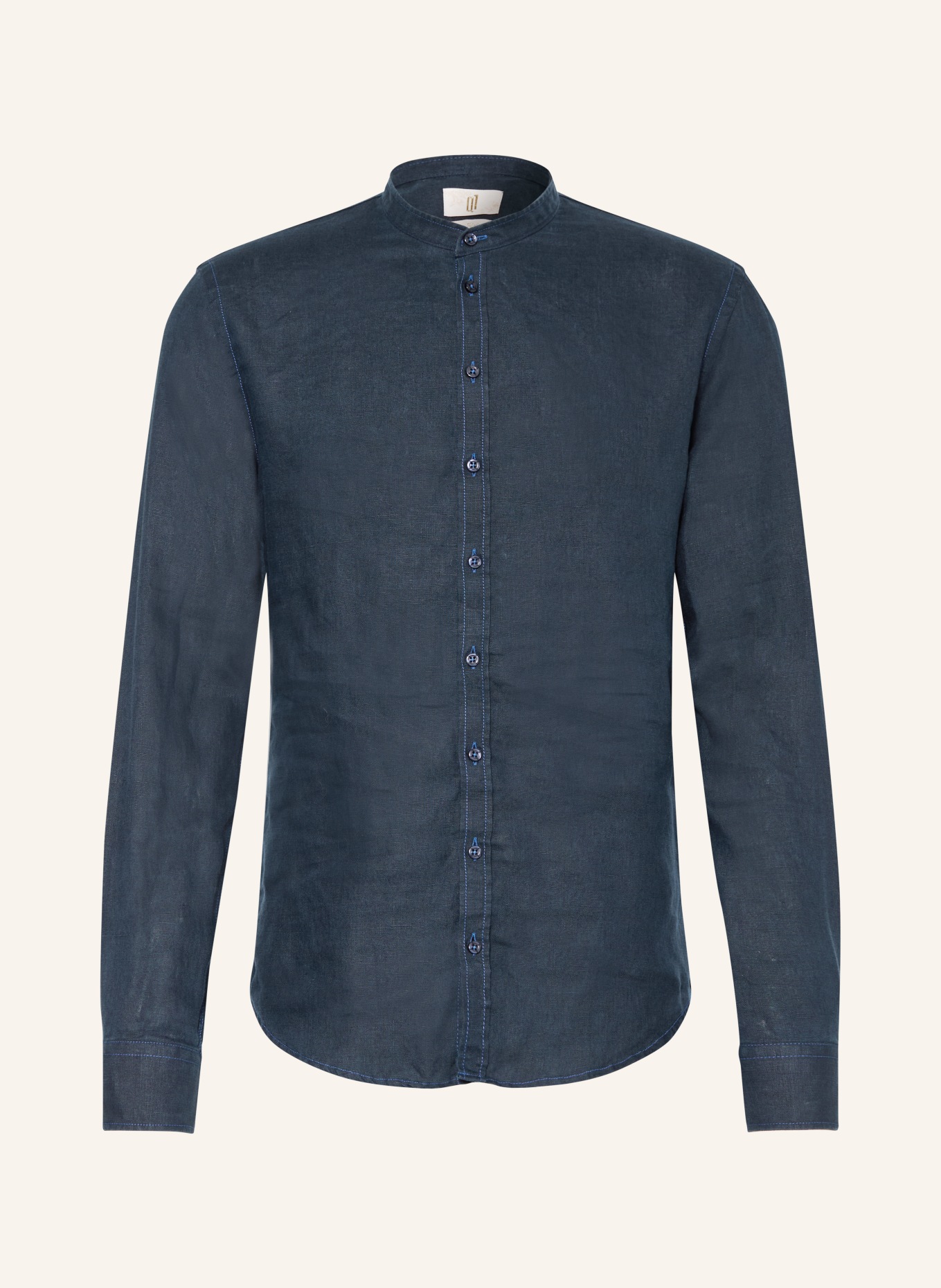 Q1 Manufaktur Linen Shirt, Slim Relaxed Fit with Stand-Up Collar: DARK BLUE