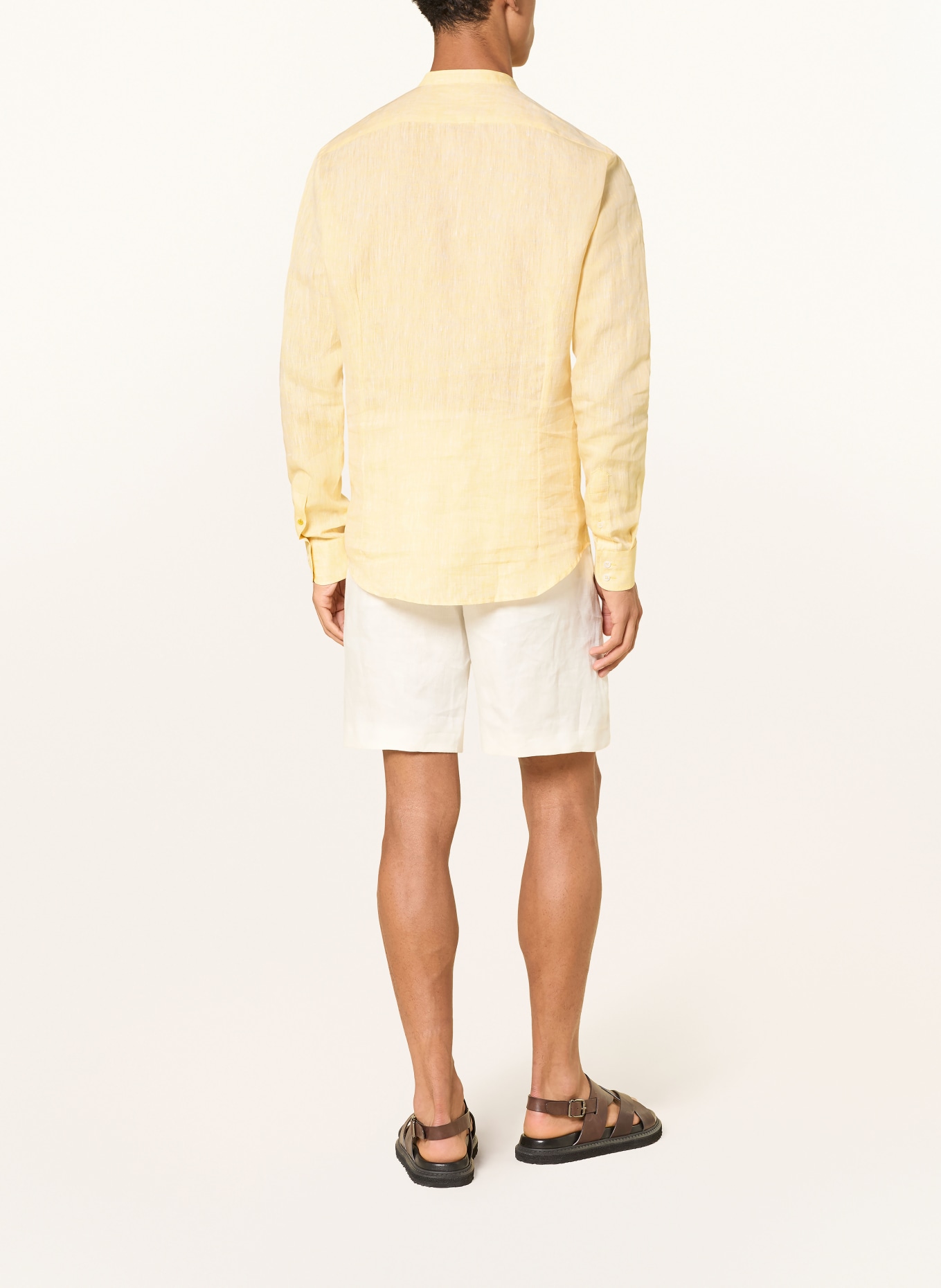 Q1 Manufaktur Linen Shirt, Slim Relaxed Fit with Stand-Up Collar: YELLOW
