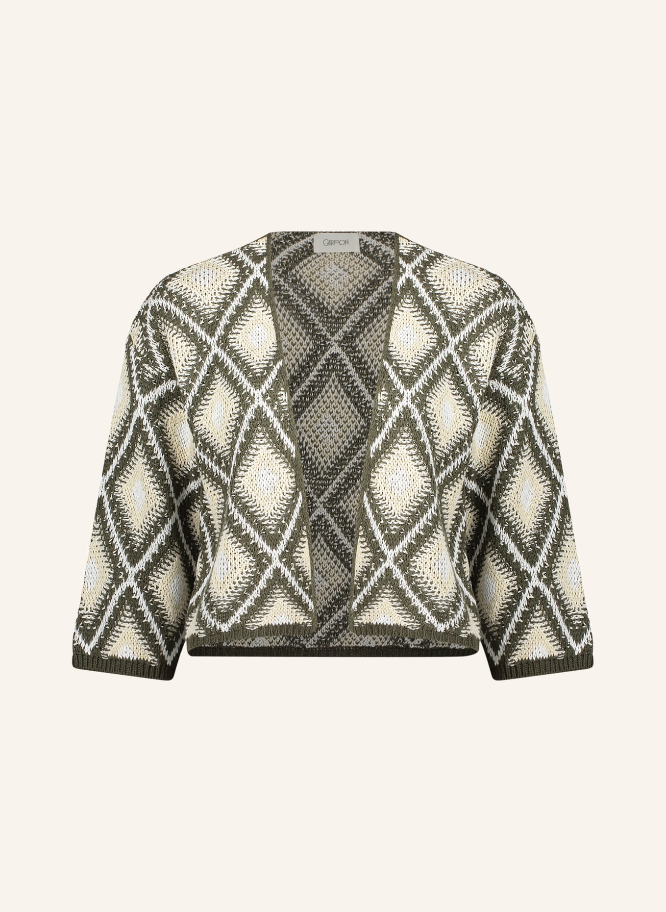 CARTOON Knit cover-up with 3/4 sleeves: BEIGE / GREEN / WHITE