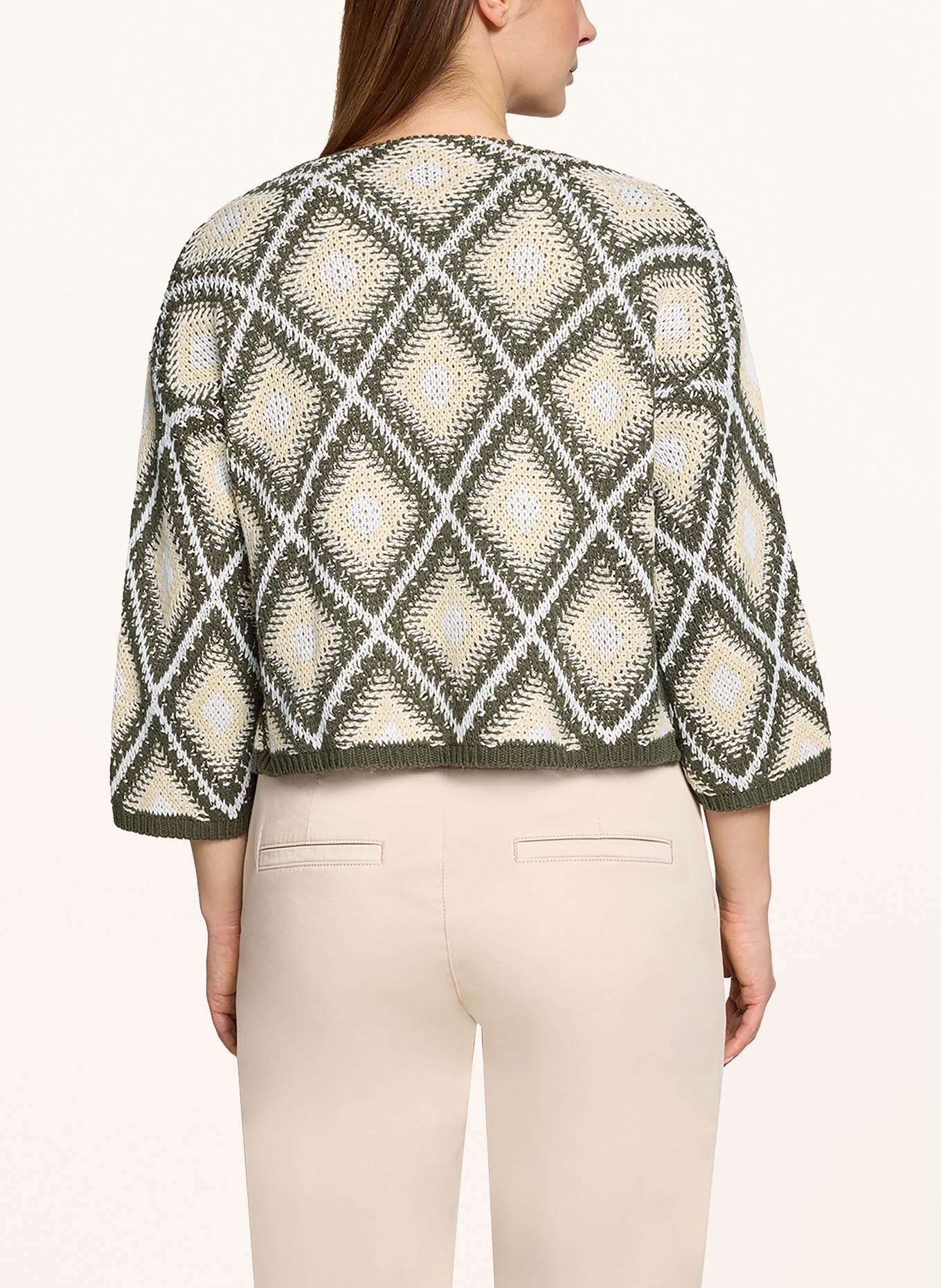 CARTOON Knit cover-up with 3/4 sleeves: BEIGE / GREEN / WHITE