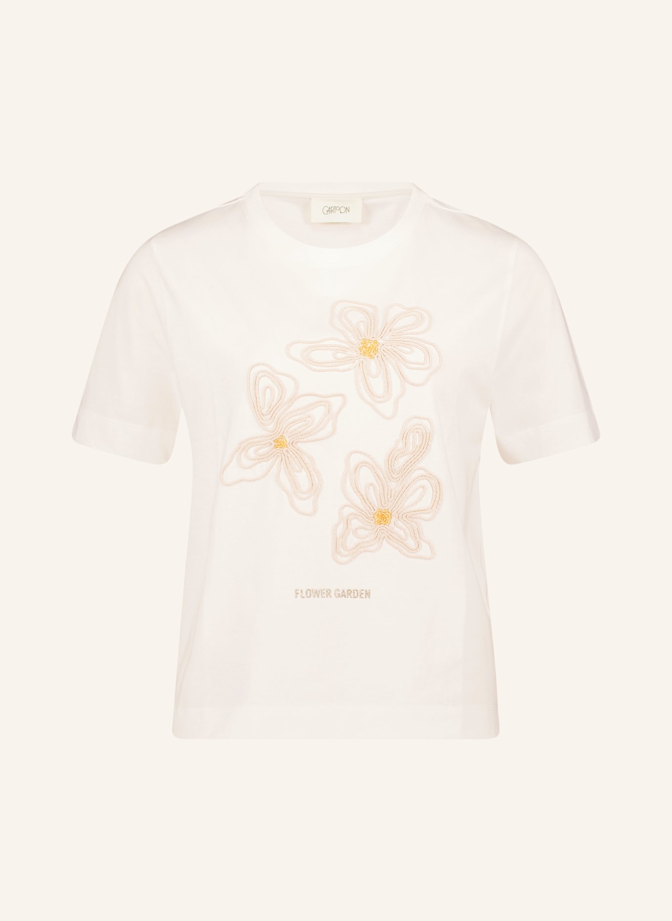 CARTOON T-Shirt mit Schmuckperlen: CREME / HELLBRAUN
