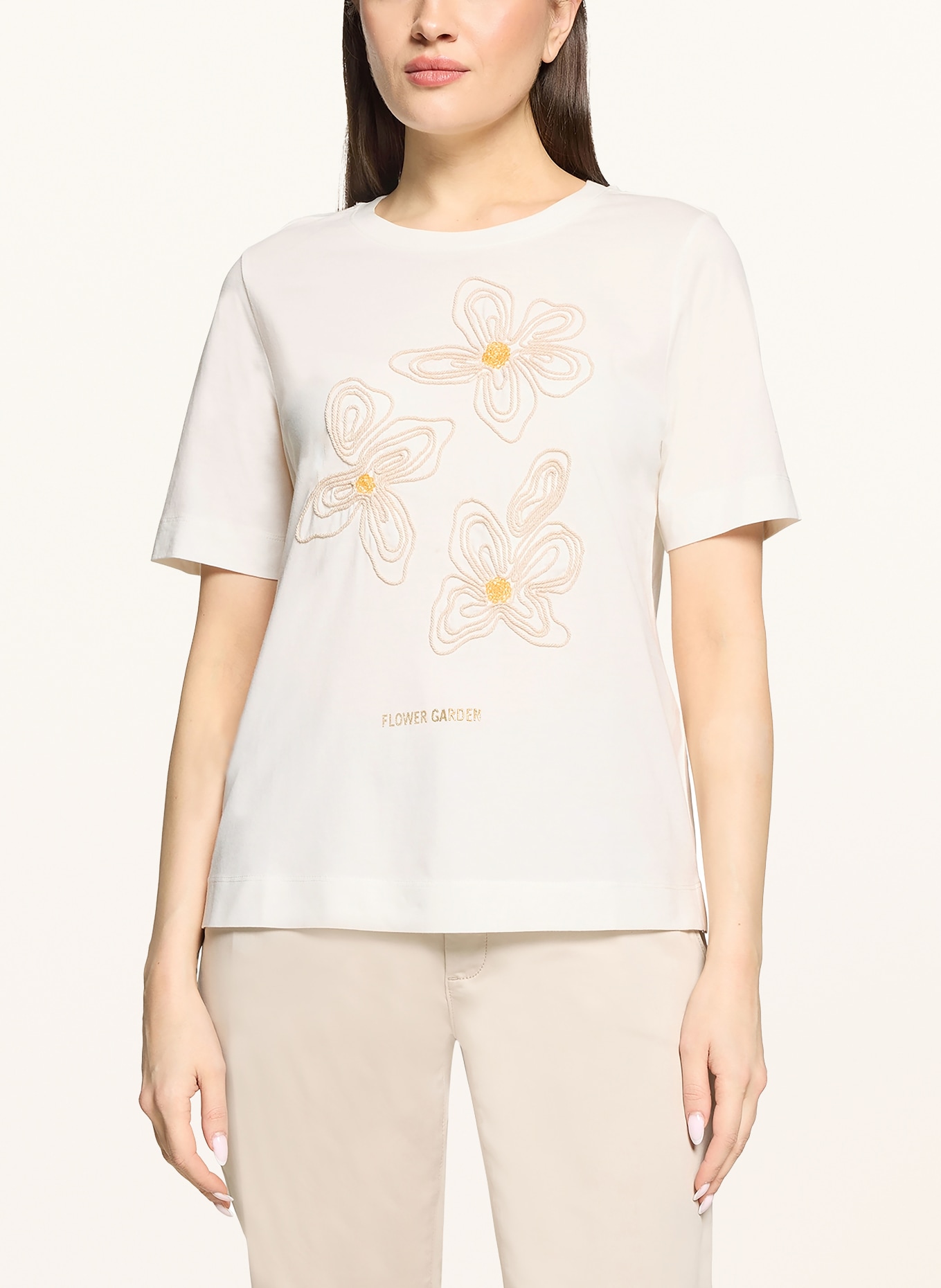 CARTOON T-Shirt mit Schmuckperlen: CREME / HELLBRAUN