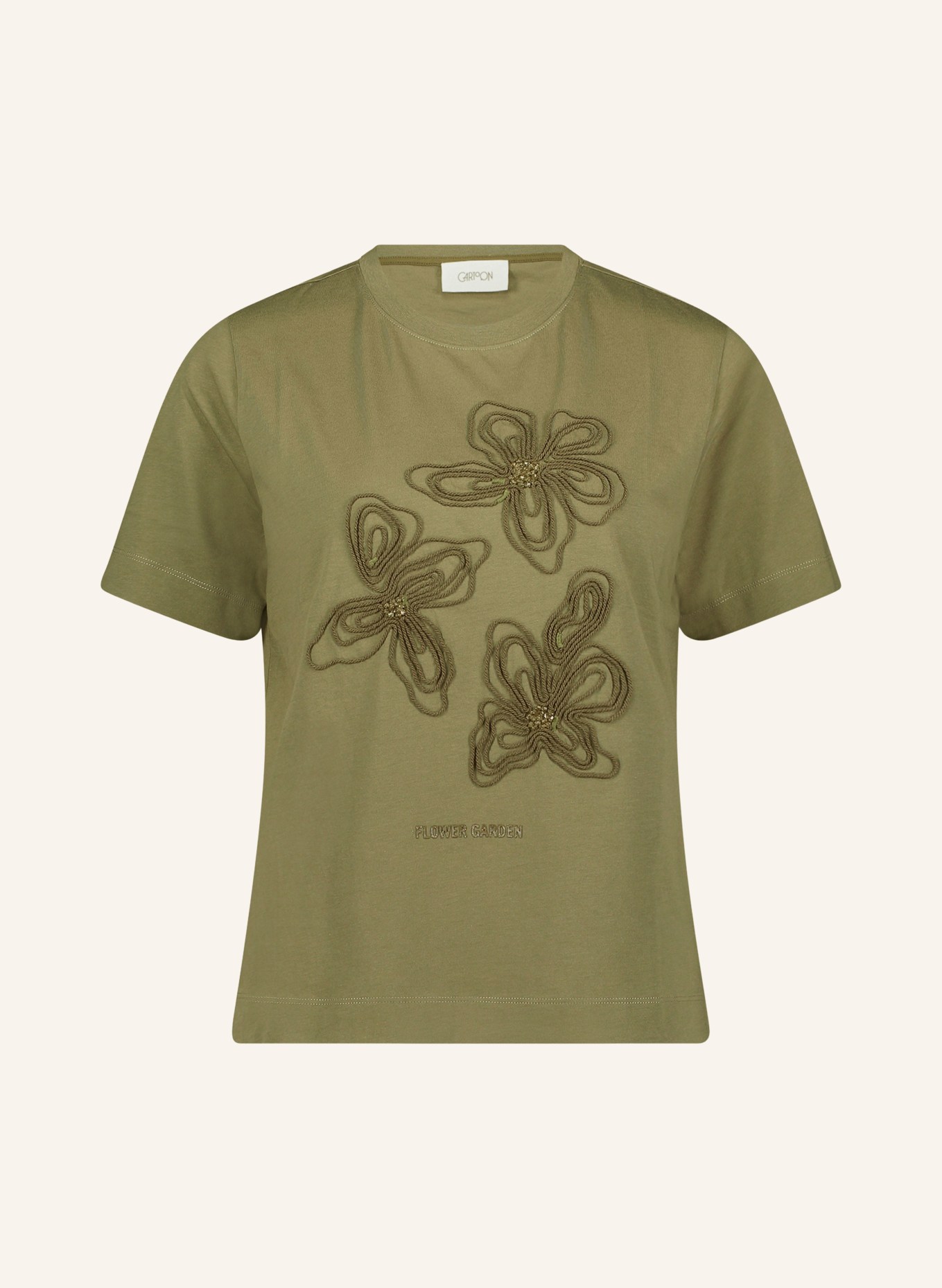 CARTOON T-shirt with decorative beads: OLIVE