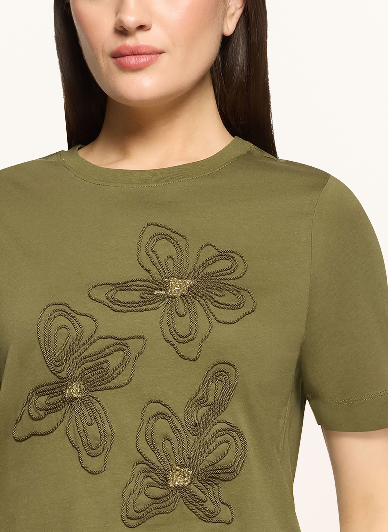 CARTOON T-shirt with decorative beads: OLIVE