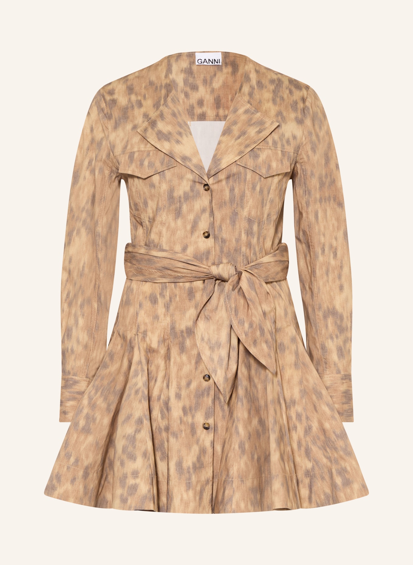 GANNI Kleid: BRAUN / BEIGE / DUNKELGRAU