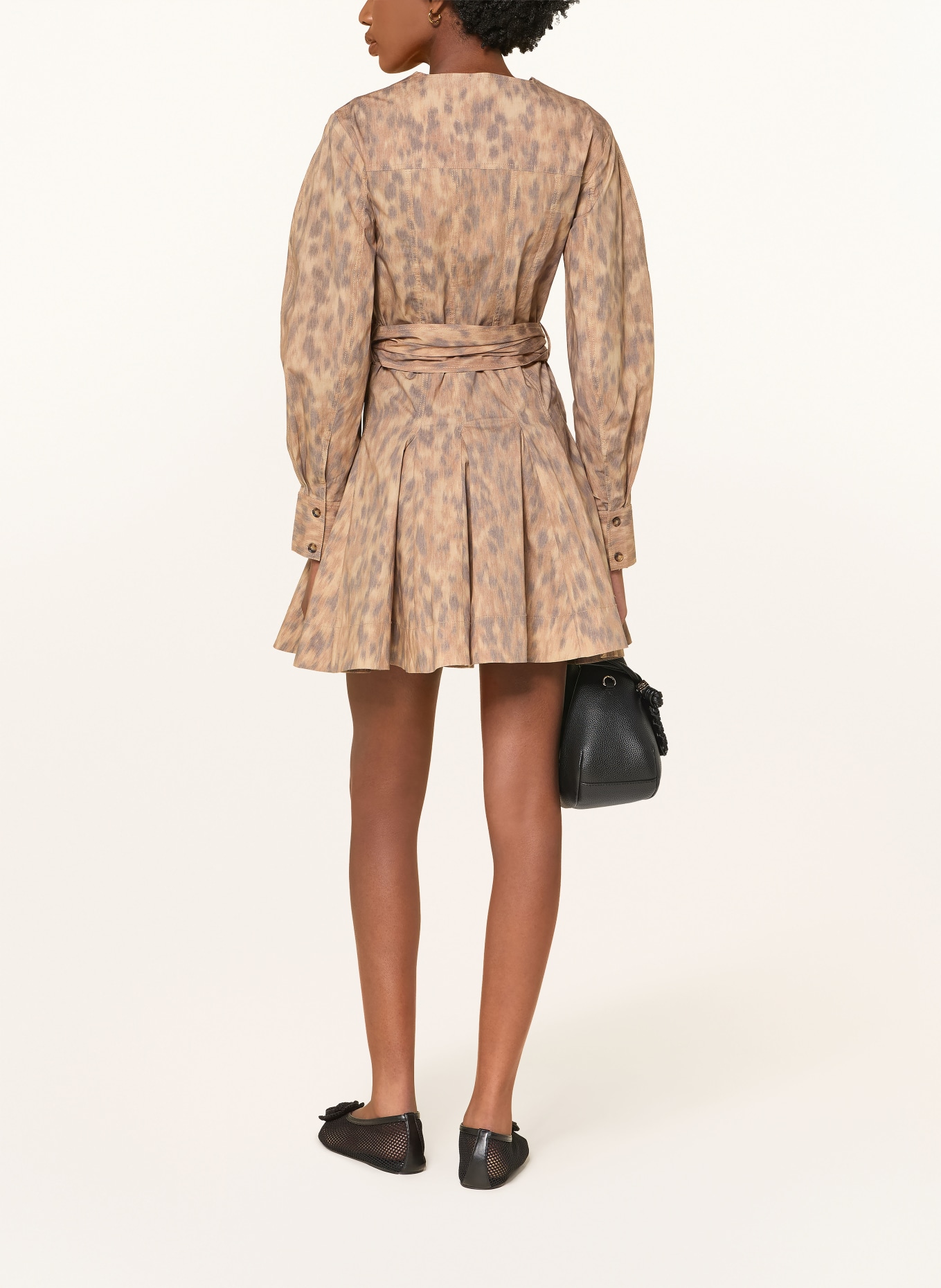 GANNI Kleid: BRAUN / BEIGE / DUNKELGRAU