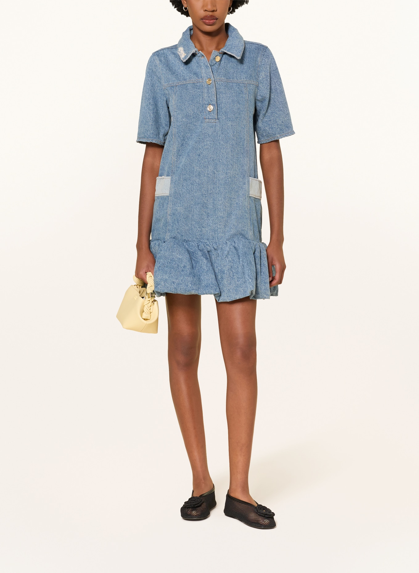 GANNI Rochie din denim: ALBASTRU-CENUȘIU