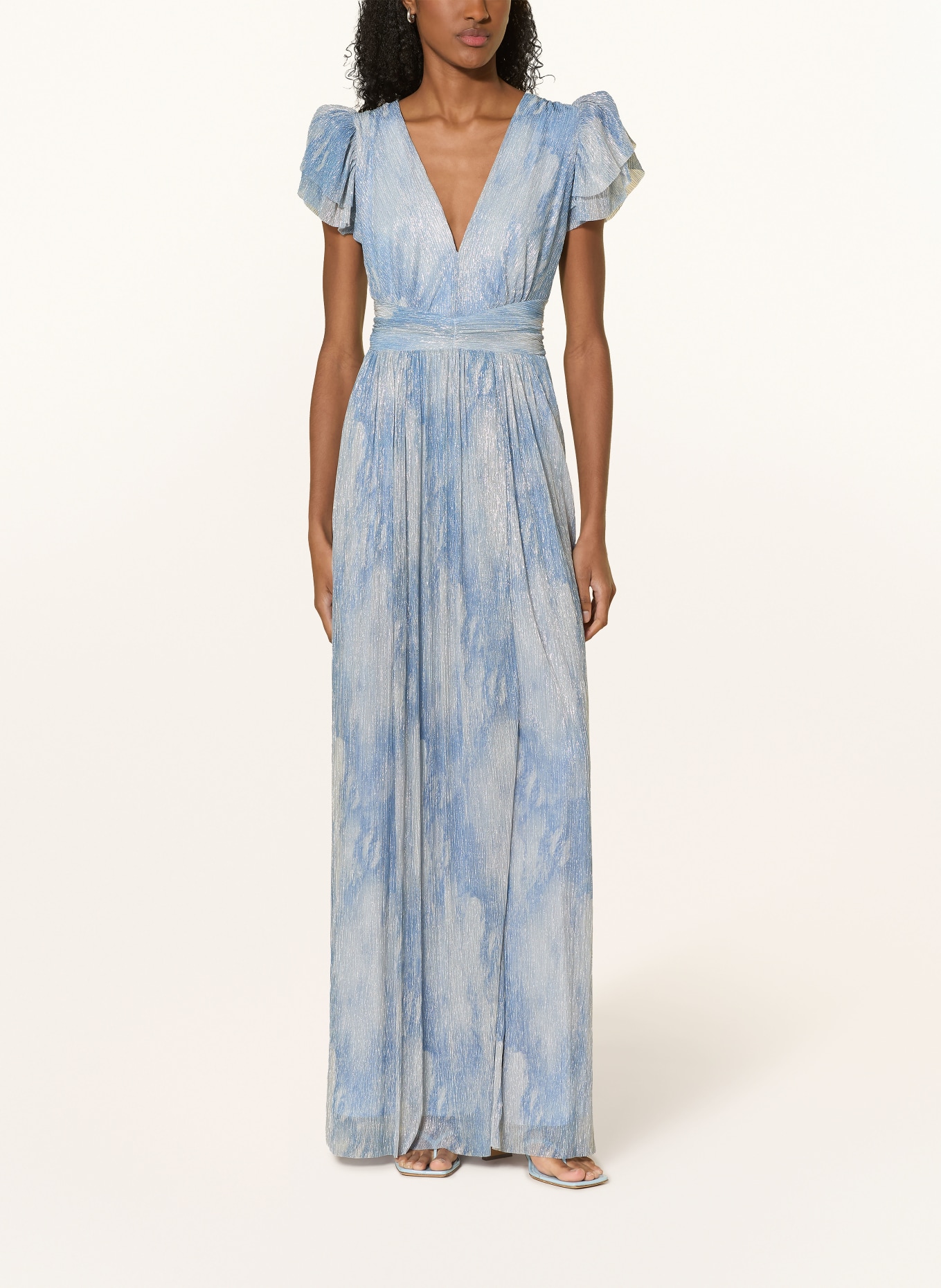 SWING Evening dress with sequins and pleats: LIGHT BLUE / SILVER / BLUE GRAY