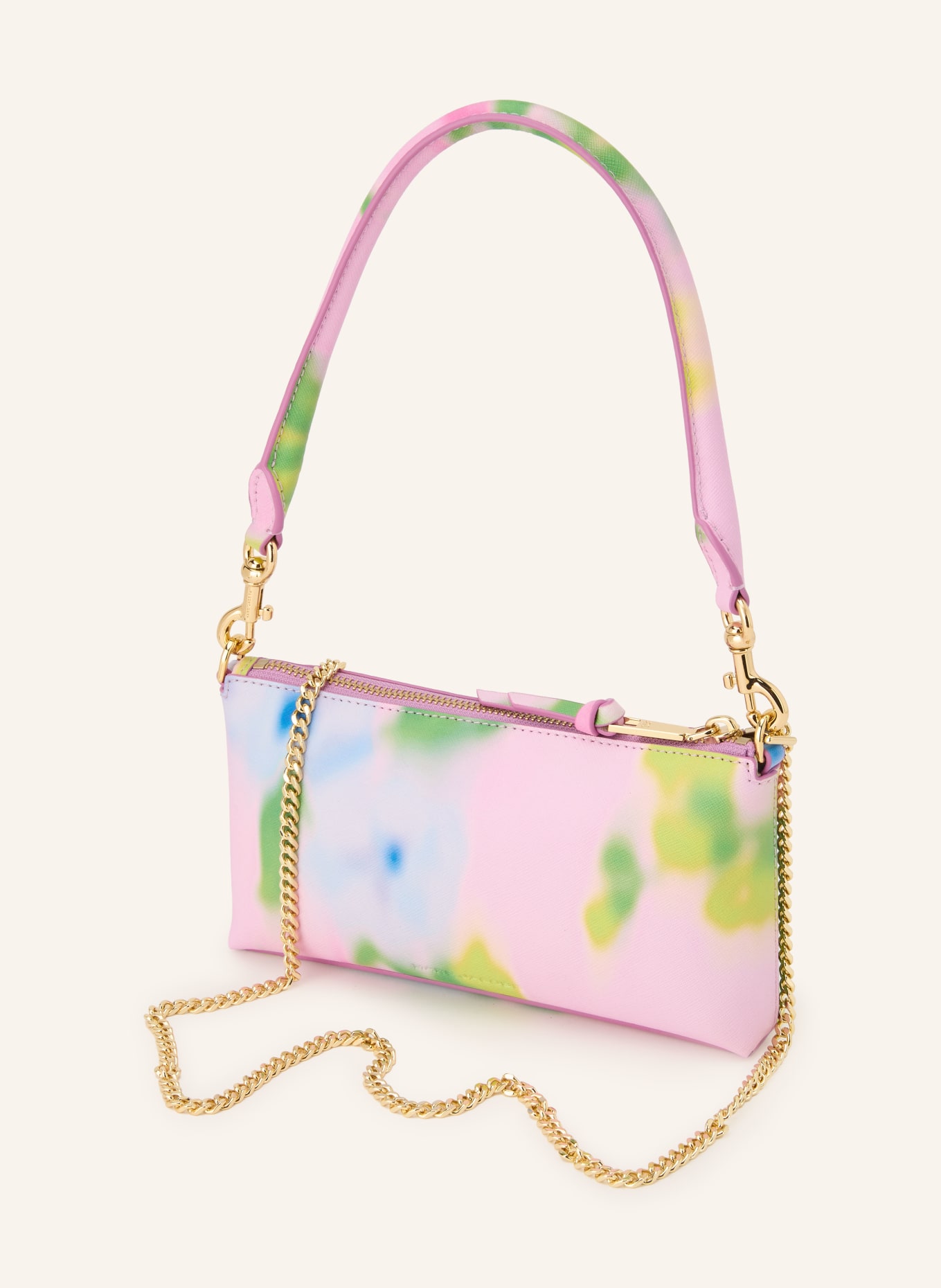 MARC JACOBS Geantă de umăr THE BLURRED FLORAL SNAPSHOT CONVERTIBLE SHOULDER BAG: ROZ / AUR / VERDE
