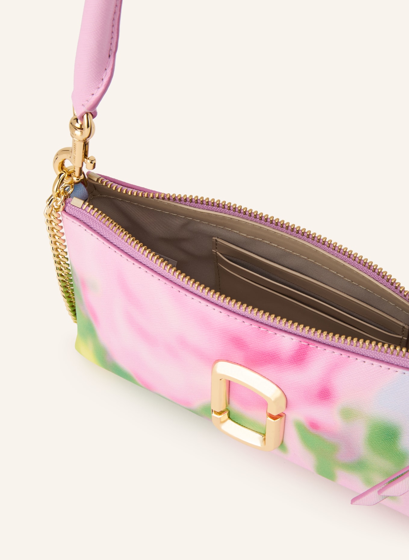 MARC JACOBS Geantă de umăr THE BLURRED FLORAL SNAPSHOT CONVERTIBLE SHOULDER BAG: ROZ / AUR / VERDE