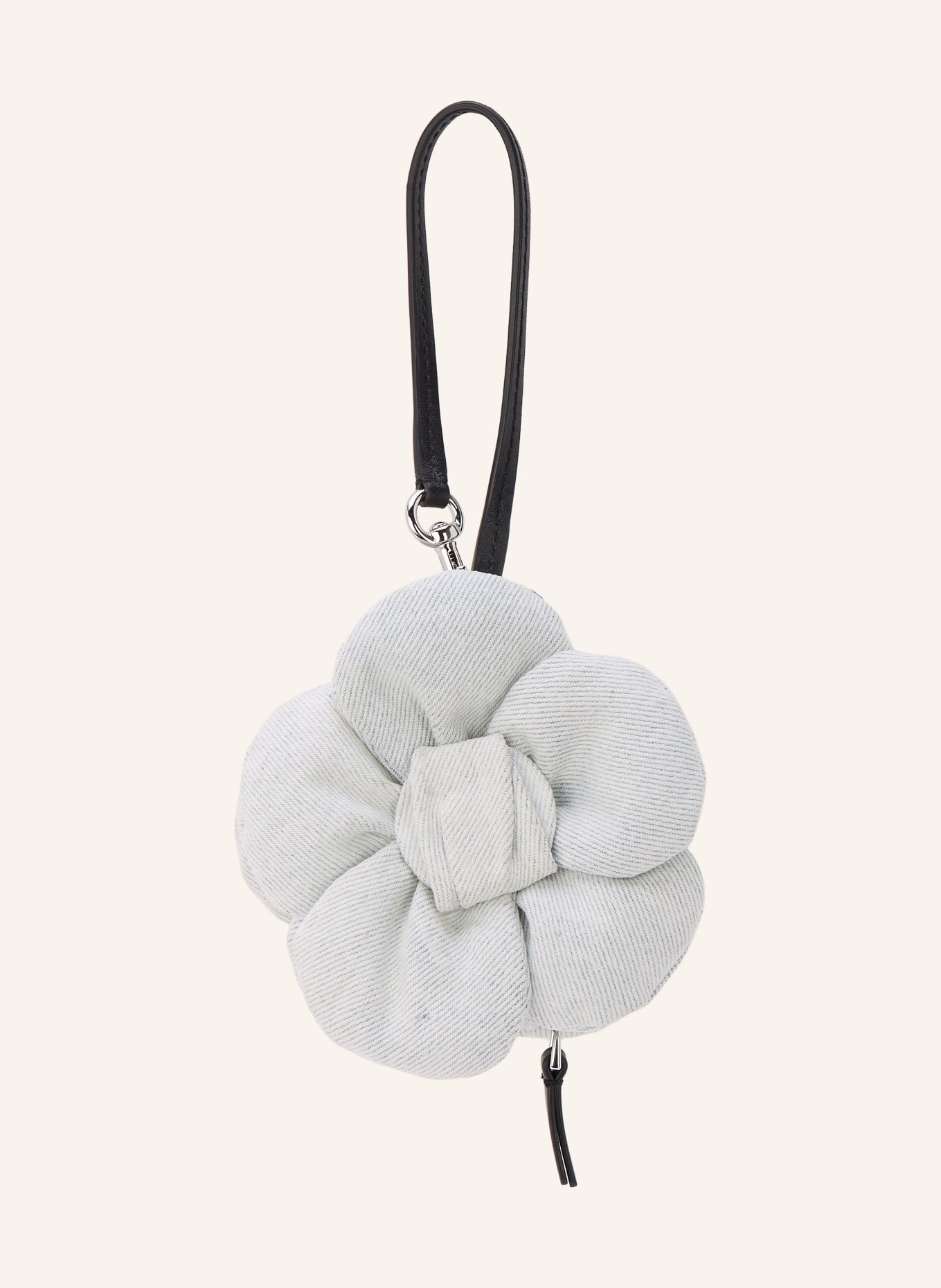 MARC JACOBS Taschenanhänger THE COOKIE POUCH CHARM DENIM FRINGES FLOWERS: WEISS / HELLGRAU / SCHWARZ