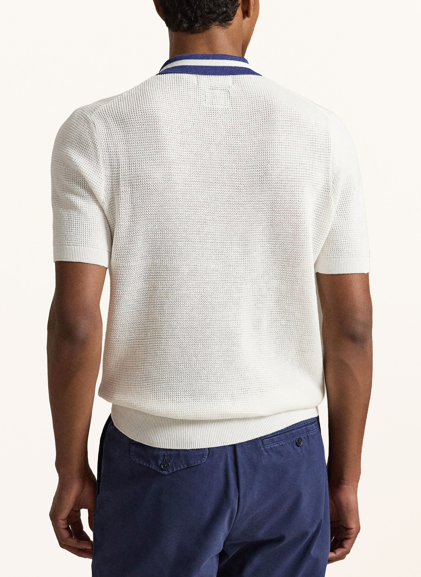 POLO RALPH LAUREN Strick-Poloshirt: WEISS / DUNKELBLAU