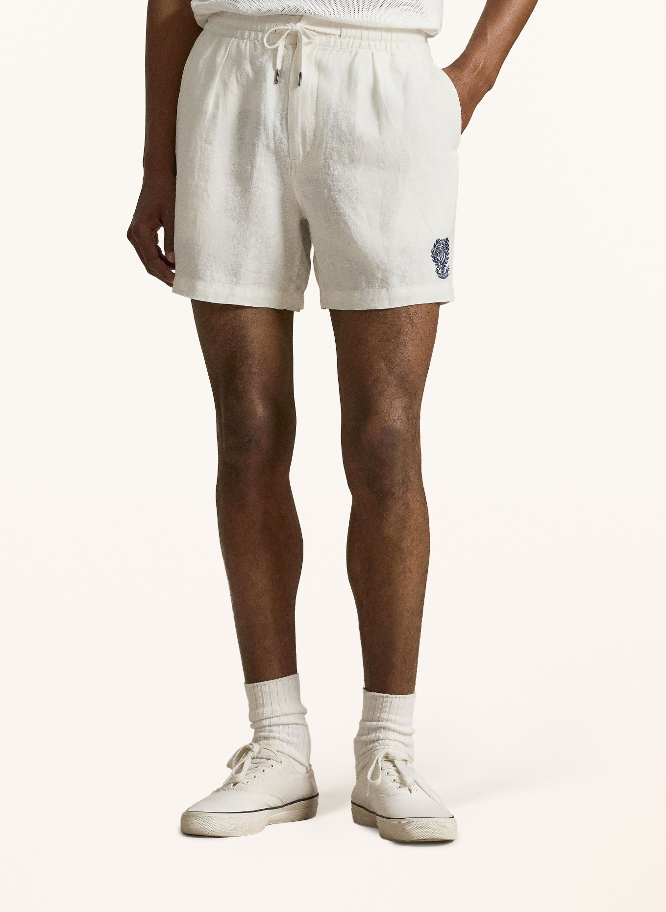 POLO RALPH LAUREN Leinenshorts: WEISS / DUNKELBLAU